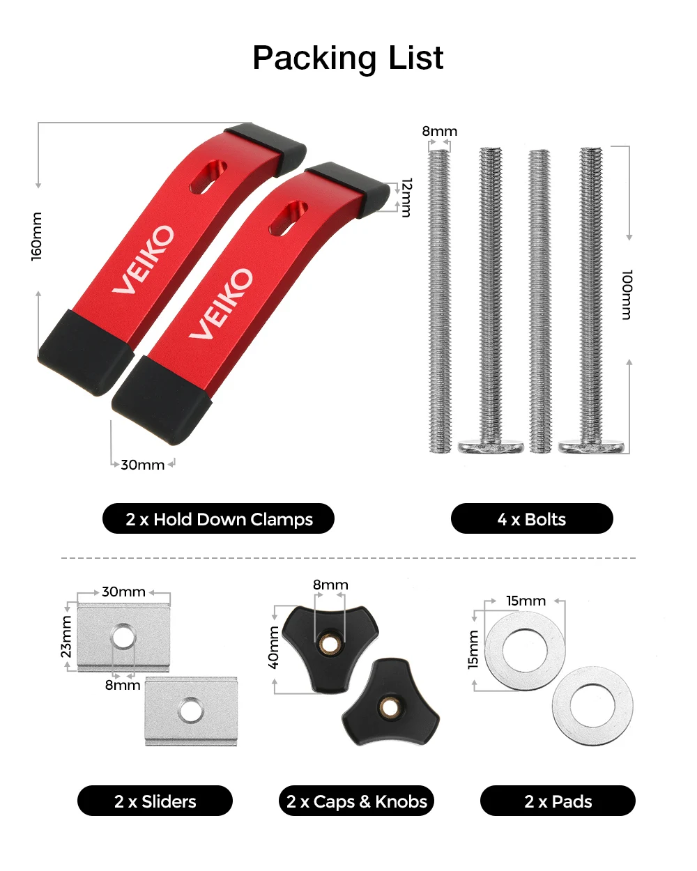 T Track Slider T Screw Nut Saw Table Acting Hold Down Clamp for T-Slot T-Track Woodworking DIY Tools Routers Presses CNC