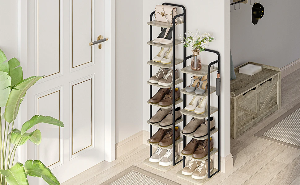 Vertical Shoe Rack, Shoe Shelves, Wood Shoe Organizer for Closet, Entryway, Shoe Tower for Small Spaces, Free Standing