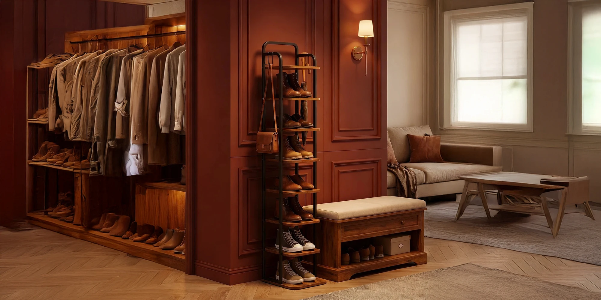 Vertical Shoe Rack, Shoe Shelves, Wood Shoe Organizer for Closet, Entryway, Shoe Tower for Small Spaces, Free Standing