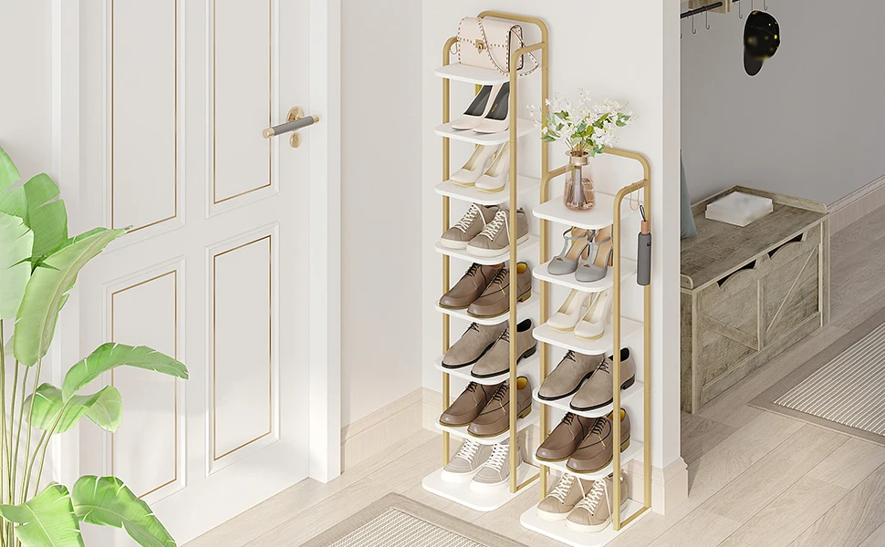 Vertical Shoe Rack, Shoe Shelves, Wood Shoe Organizer for Closet, Entryway, Shoe Tower for Small Spaces, Free Standing