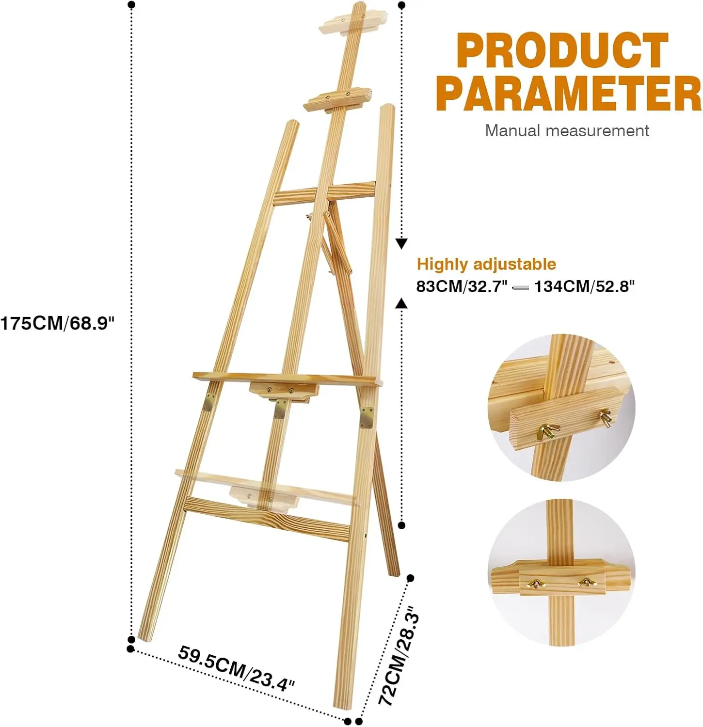 Studio Easel Wooden1.75m A-Frame Folding Pine Wood Artist Art Craft Adjustable Display Exhibition for Wedding Painting Art Easel