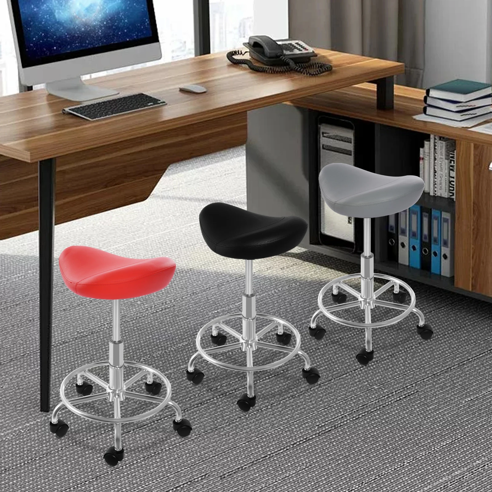 Lifting Saddle Stool for Office Spa Easy to Clean Ergonomic Adjustable Rolling Saddle Stool for Home Studies/Living Rooms