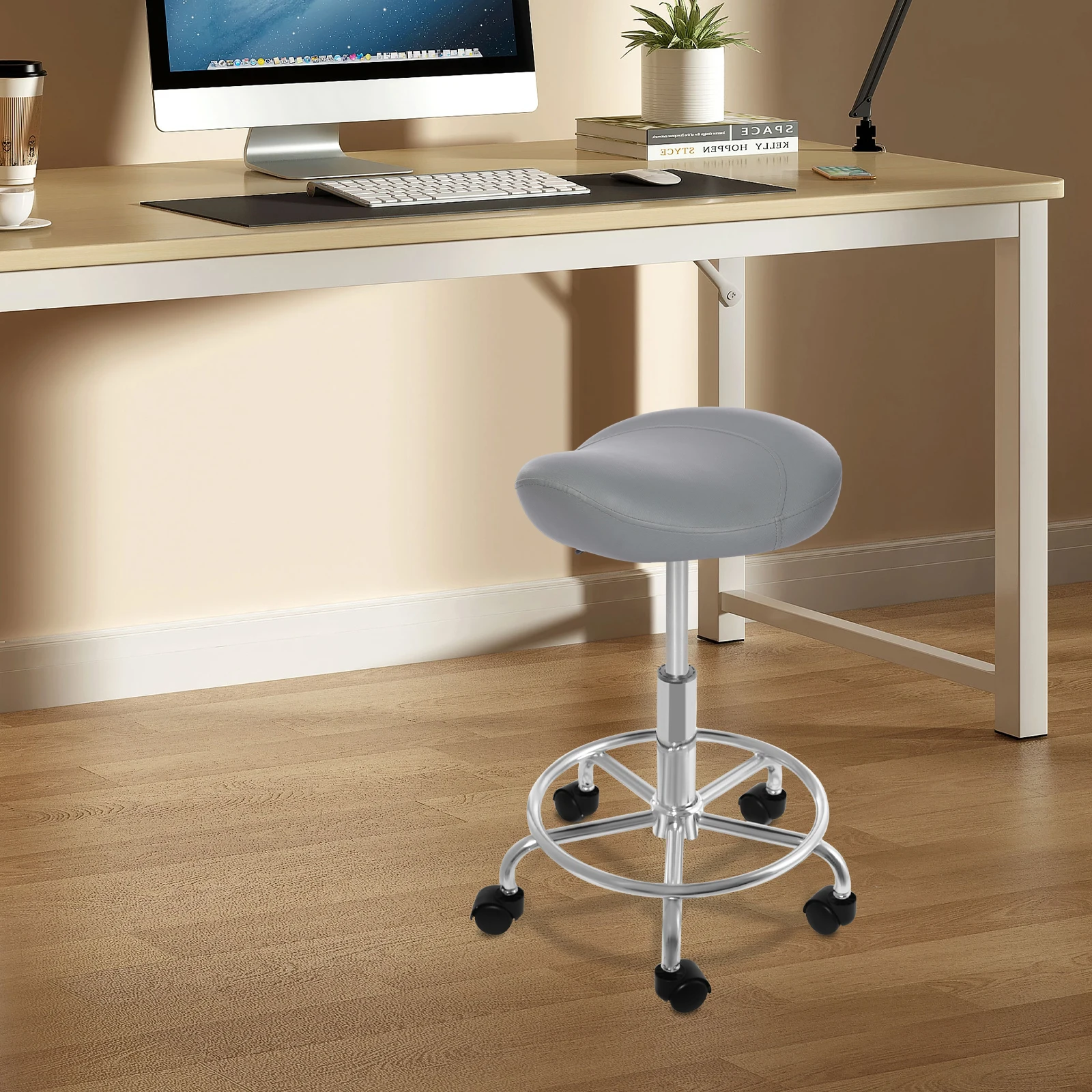 Lifting Saddle Stool for Office Spa Easy to Clean Ergonomic Adjustable Rolling Saddle Stool for Home Studies/Living Rooms