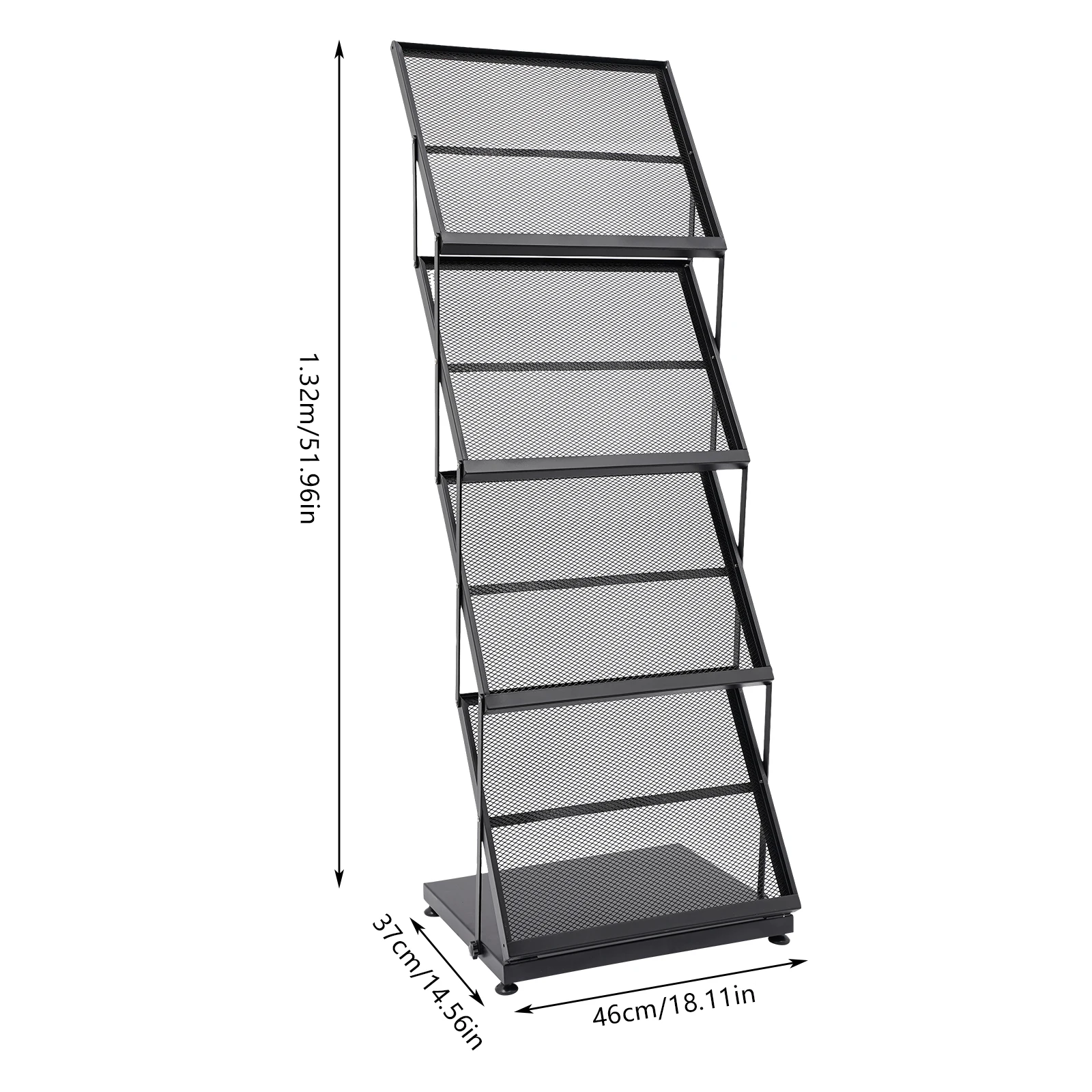 4-Tier Brochure Display Rack Floor Standing Foldable Magazine Stand Modern Iron A3 Book Shelf Black Grid style