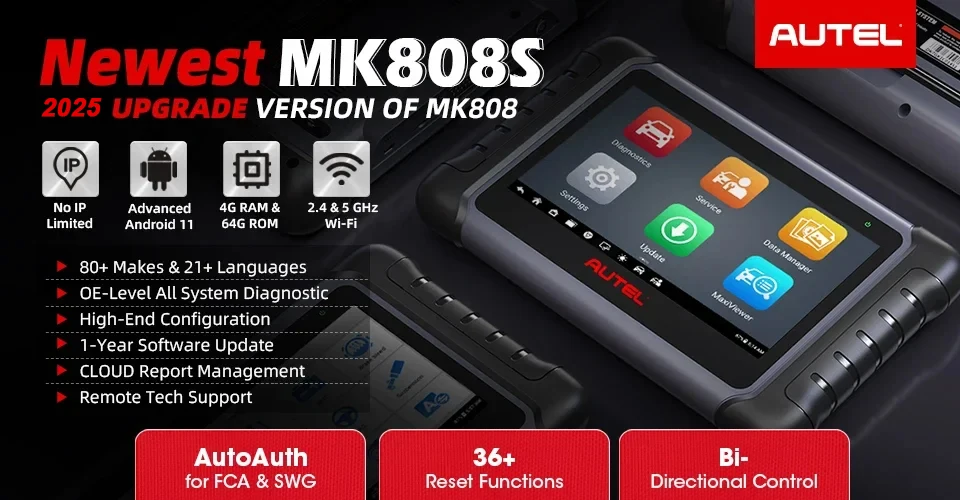 Autel MK808S Diagnostic Tools Automotivo Scanner Bi-Directional Control PK MX808S MK808BT PRO One Year Update