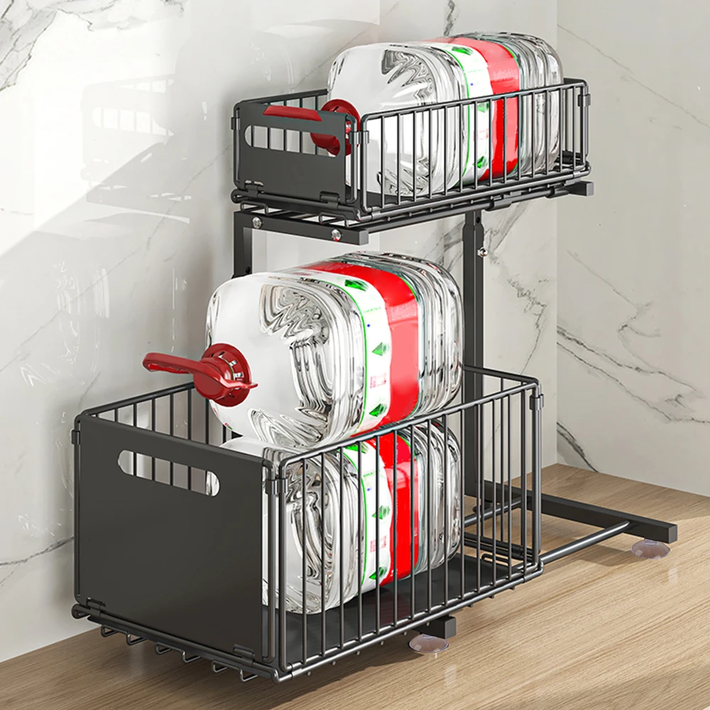 Slide-Out Storage Rack Cabinet Pull-Out Storage Basket Height Adjustable Kitchen Storage Rack 2 Tier Spice Rack Cutlery Rack