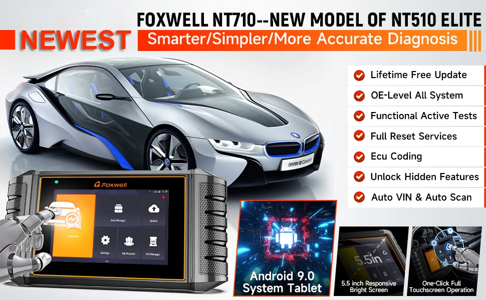 FOXWELL NT710 Fit for Mercedes-Benz OBD2 Scanner Full System Diagnostic Scan Tool Bidirectional Control All Free Resets Scanner