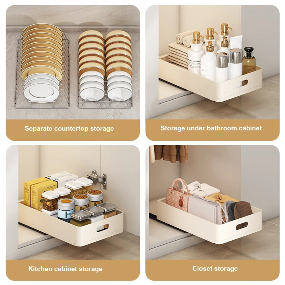 Carbon Steel Kitchen Cabinet Drawer Pull-Out Kitchen Drawer Storage Shelves, Dish Rack Under Sink Shelf For Cabinet Cupboard