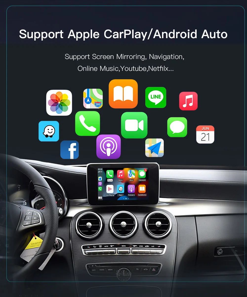 CarPlay sans fil pour Mercedes Benz, Classe GLC CLA GLA classe C W205 NTG5.0 2015 – 2018，prise en charge Android Auto Mirrorlink