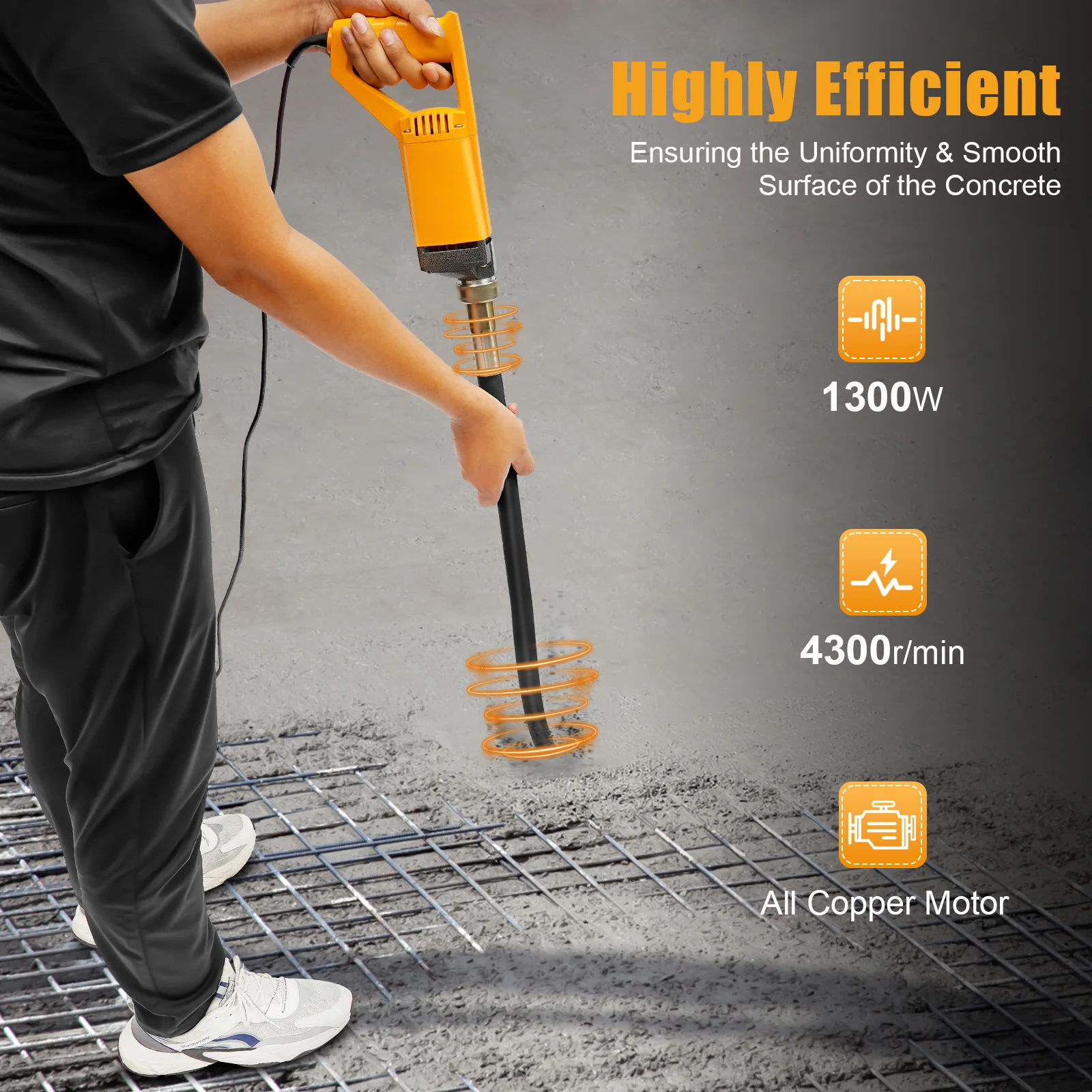 1300w 2m Portable Electric Concrete Vibrator Cordless Vibration Tool Bubble Elimination Concrete Mixing Rod