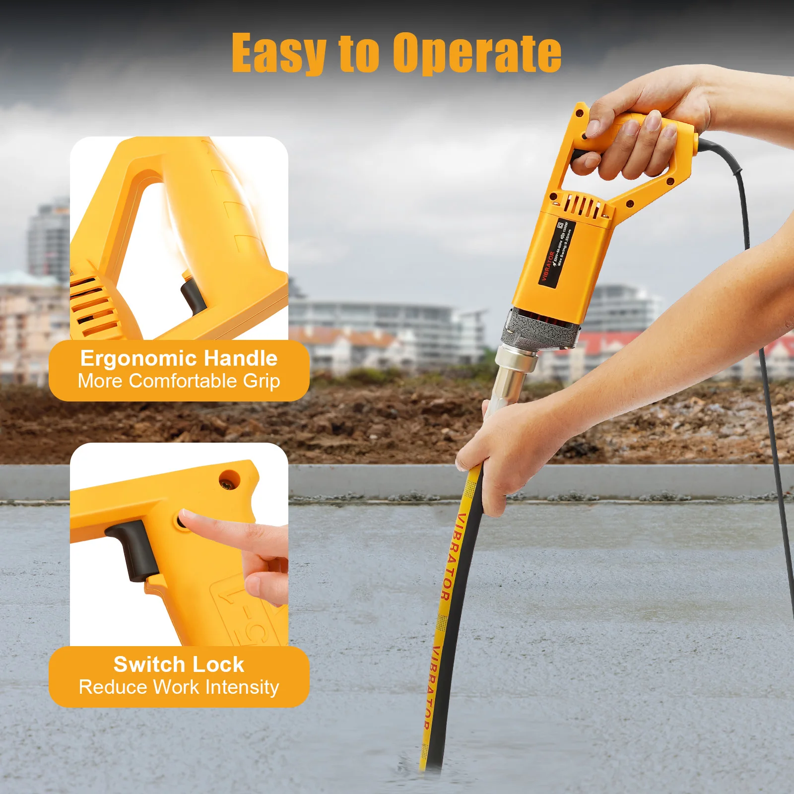 1300w 2m Portable Electric Concrete Vibrator Cordless Vibration Tool Bubble Elimination Concrete Mixing Rod