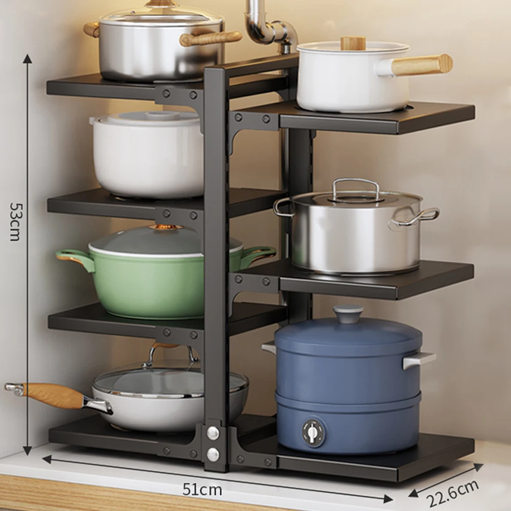7-Layer PotS and Pans Storage Rack Kitchen Countertop Sink Cabinet Pot Rack Carbon Steel Partition Storage Rack Drain Rack