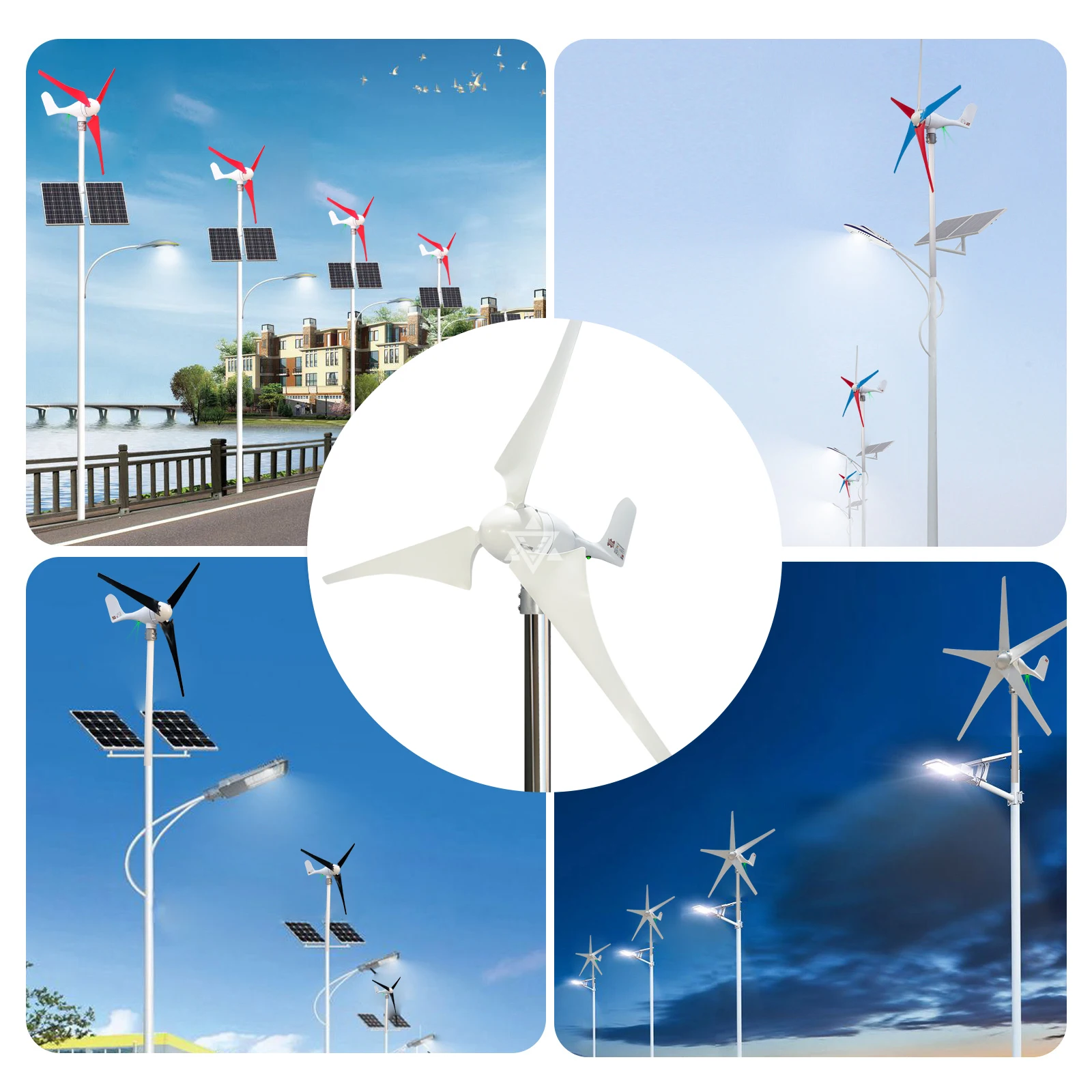 600W Windmill 2m/s Low Start Speed AC12V With MPPT Controller Flexibly Assemble 3 or 5 Blades  Wind Turbine Generator With LED