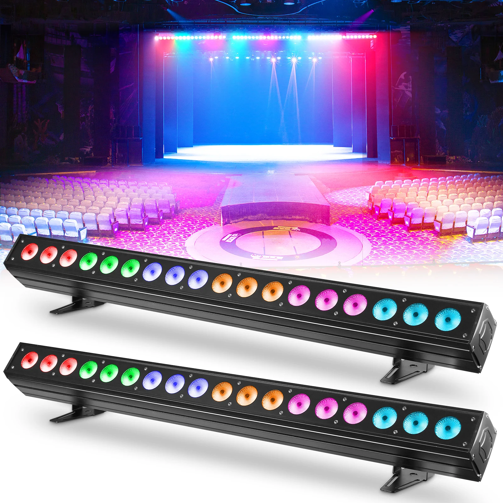 U'King 2PCS 120W RGBWAUV LED Wall Wash Light DMX Line Bar Wash Stage Light 18LED Effect for DJ Party Wedding Events Lighting