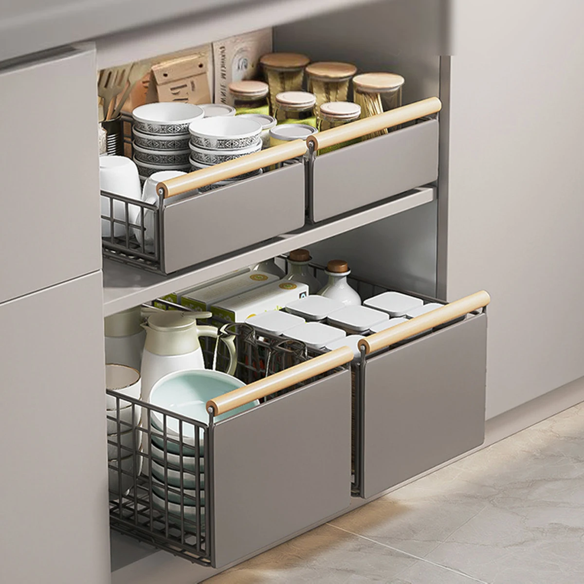 Kitchen Extendable Drawer Telescopic Kitchen Cabinet Drawer Pull-Out Cupboard Rack No Drilling Under Sink Shelf For Cupboard