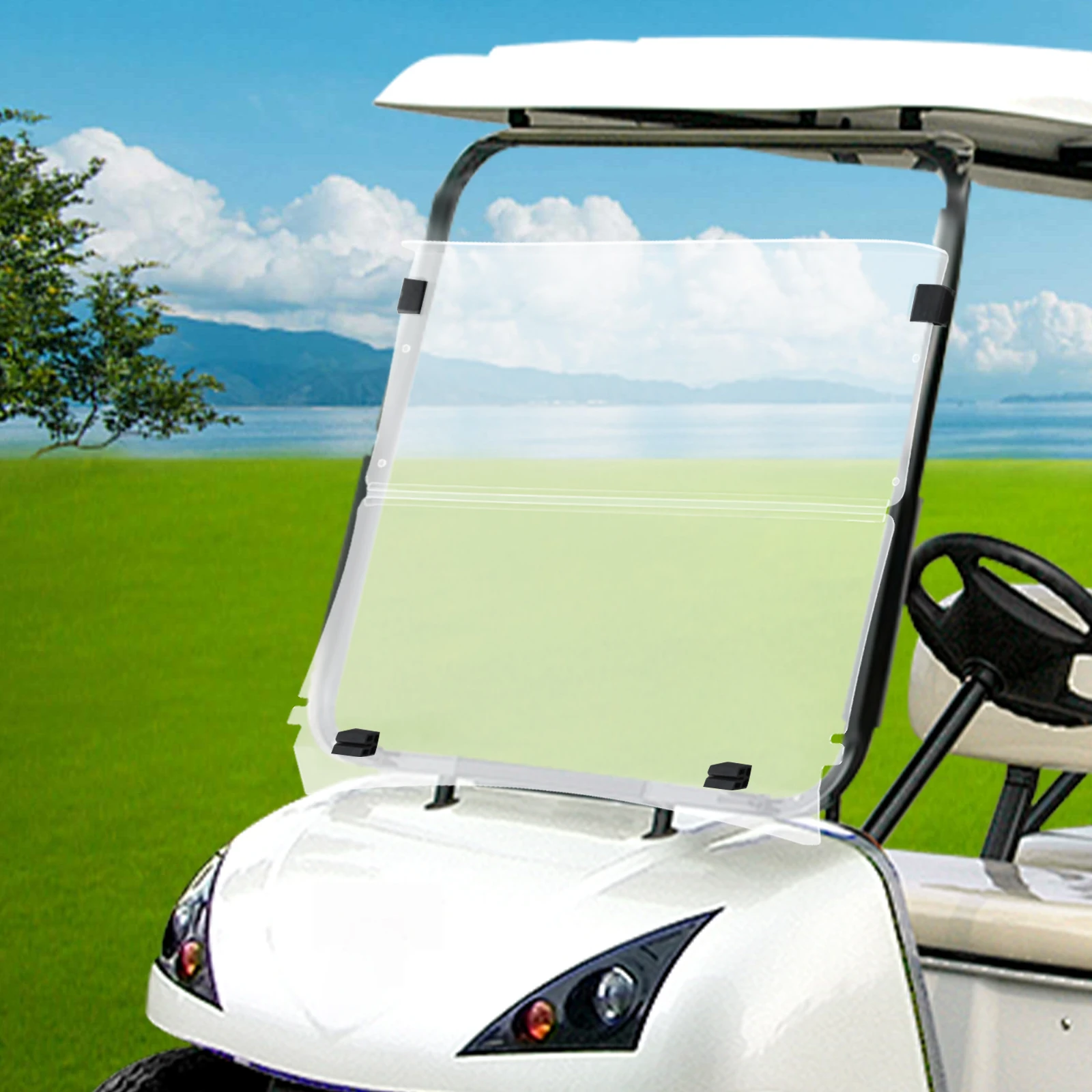 Golf Cart Front Windshield 100.5*82cm/39.5*32.2in Fold Down Impact Resistant Windshield for EZGO TXT Golf Carts After 2014