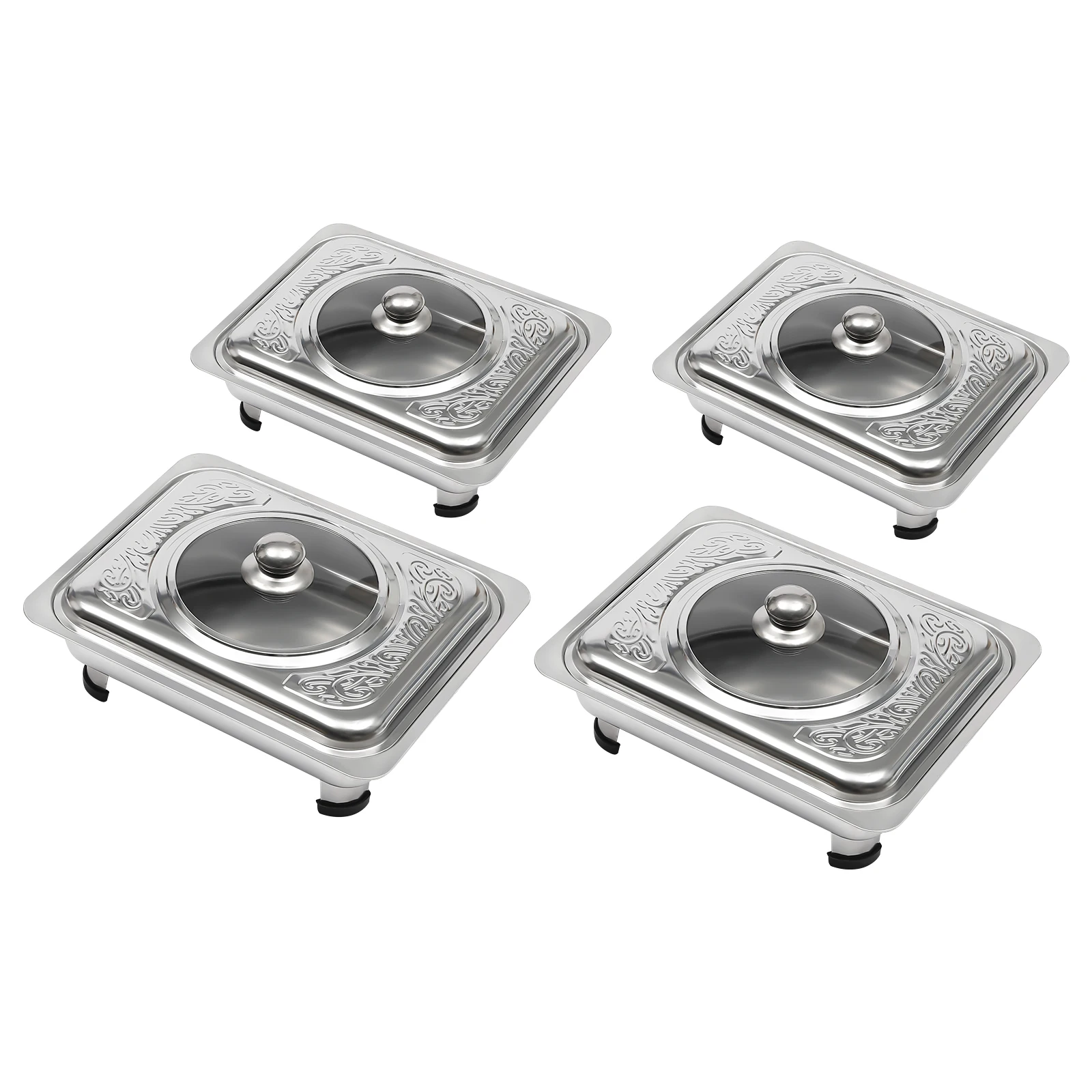 4 Pcs Chafer Pan Buffet Tray with Lid Chafing Trays Rectangular Chafing Dish Warmer Pan Tray Chafer