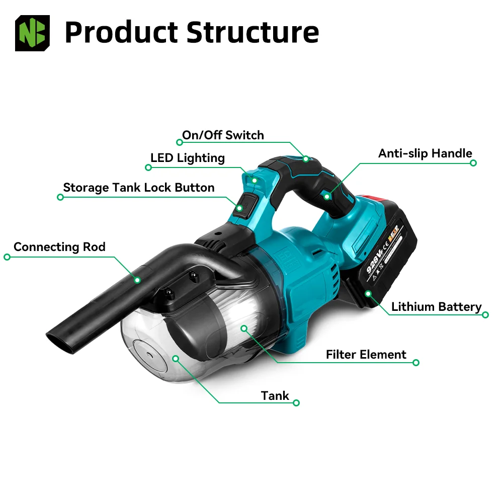 NEWBENY 1000W Cordless Electric Vacuum Cleaner Rechargeable Hard Floors Carp Cleaning Power Tools For Makita 18-21V Battery Pin