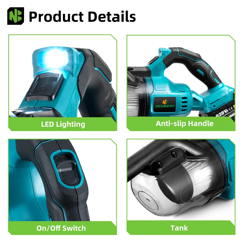 NEWBENY 1000W Cordless Electric Vacuum Cleaner Rechargeable Hard Floors Carp Cleaning Power Tools For Makita 18-21V Battery Pin