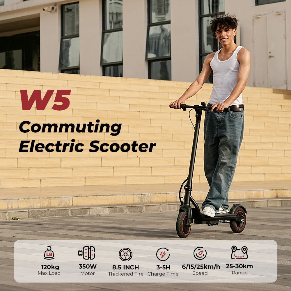 W5 Electric Scooter 8.5 Inch 36V7.8Ah Battery Top Speed 34km Range Dual Brake Inflatable Tires APP Connected