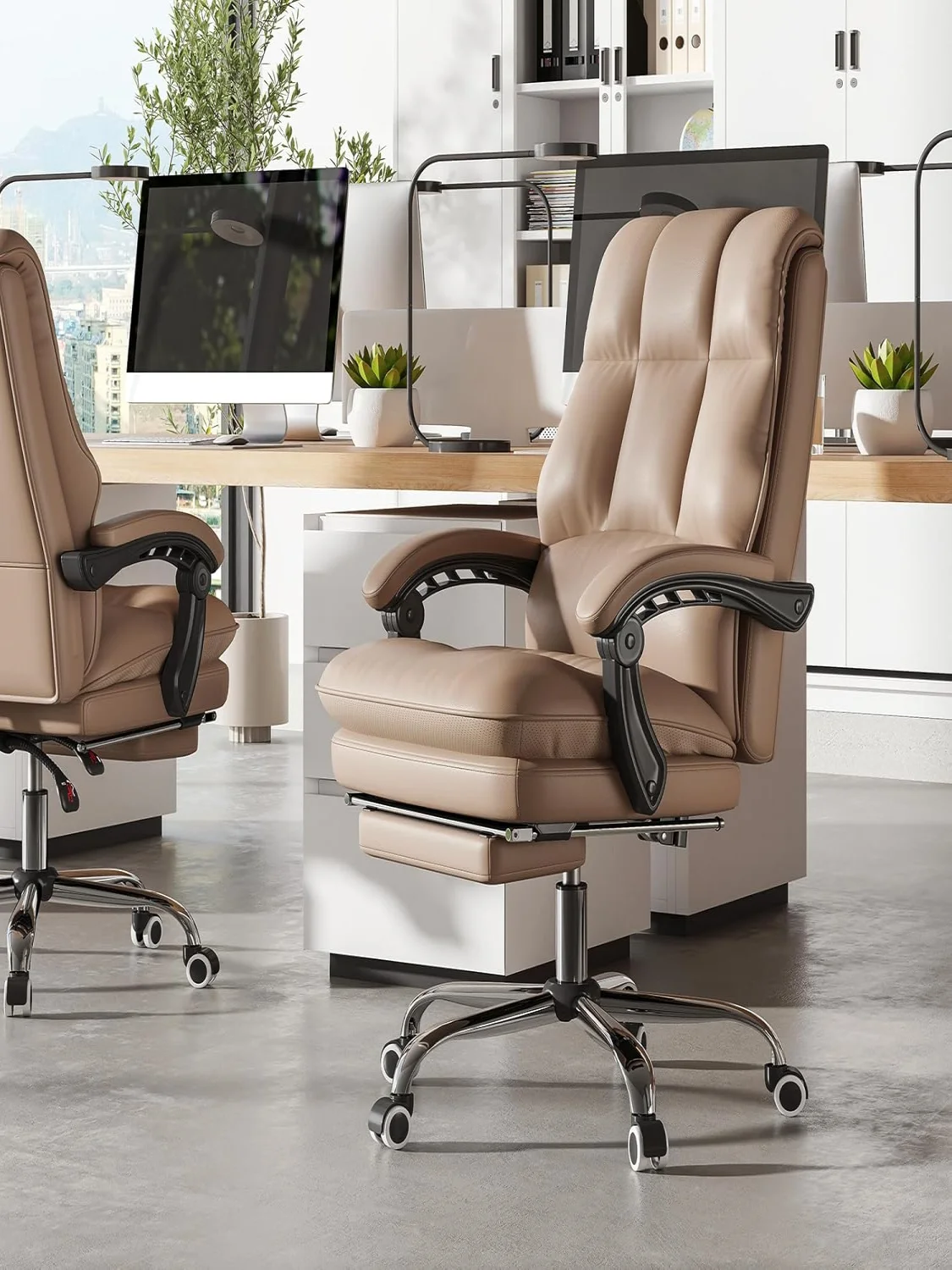Ergonomic Office Chair with Retractable Footrest, Executive Chair with Adjustable High Backrest