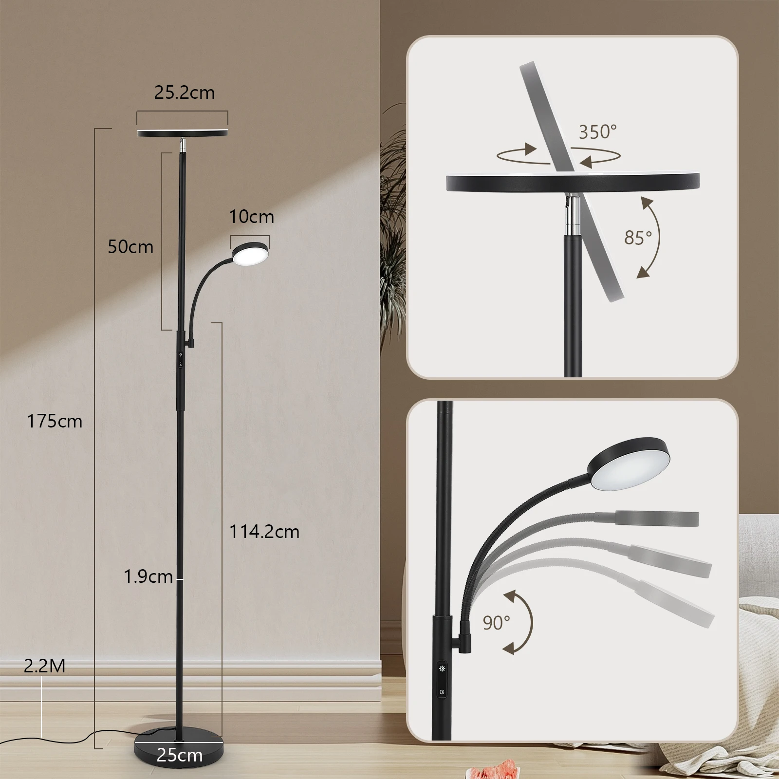 Modern Floor Lamp Round LED Adjustable Direction Led Sofa Floor Lights Living Room Bedroom Indoor Decoration Standing Floor Lamp