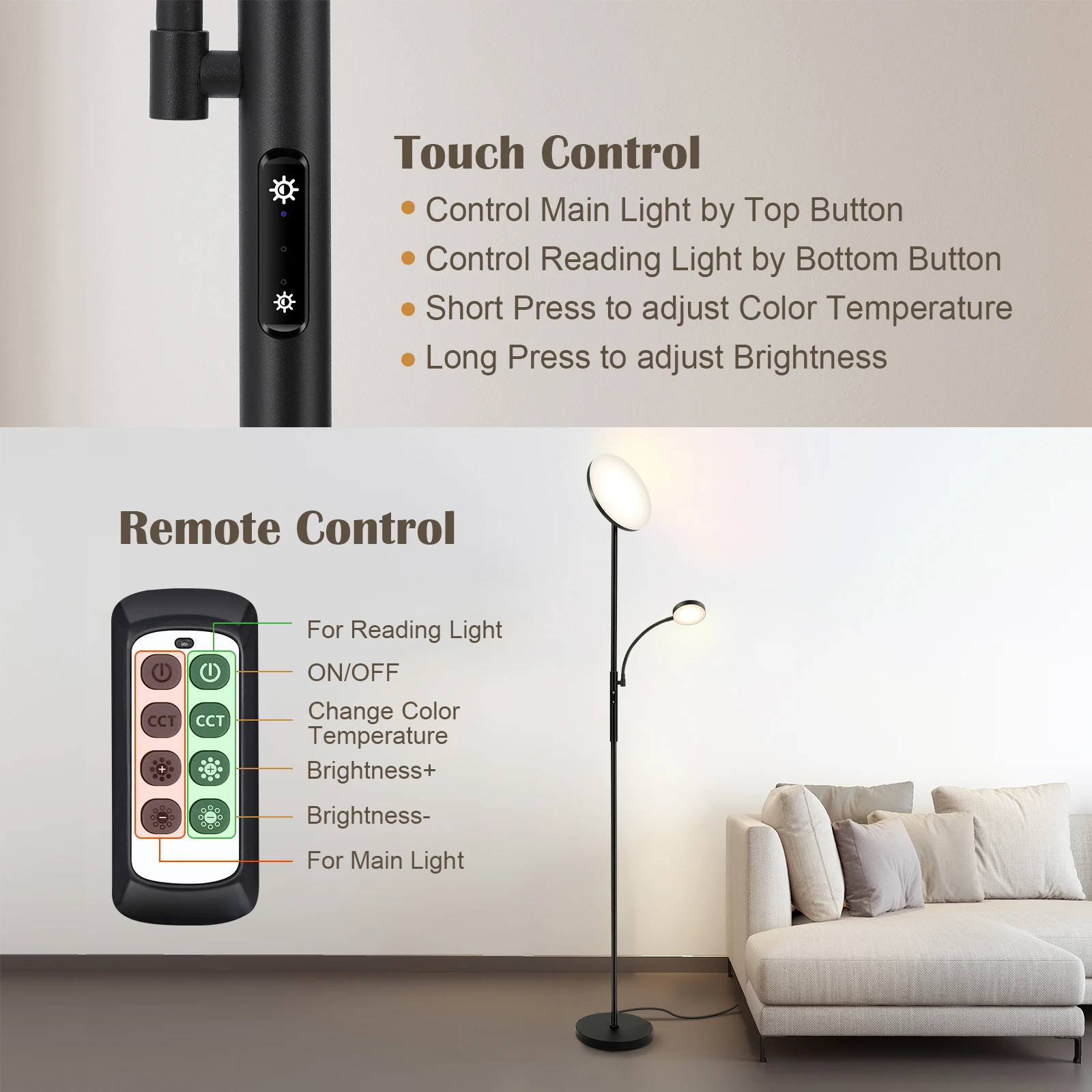 Modern Floor Lamp Round LED Adjustable Direction Led Sofa Floor Lights Living Room Bedroom Indoor Decoration Standing Floor Lamp