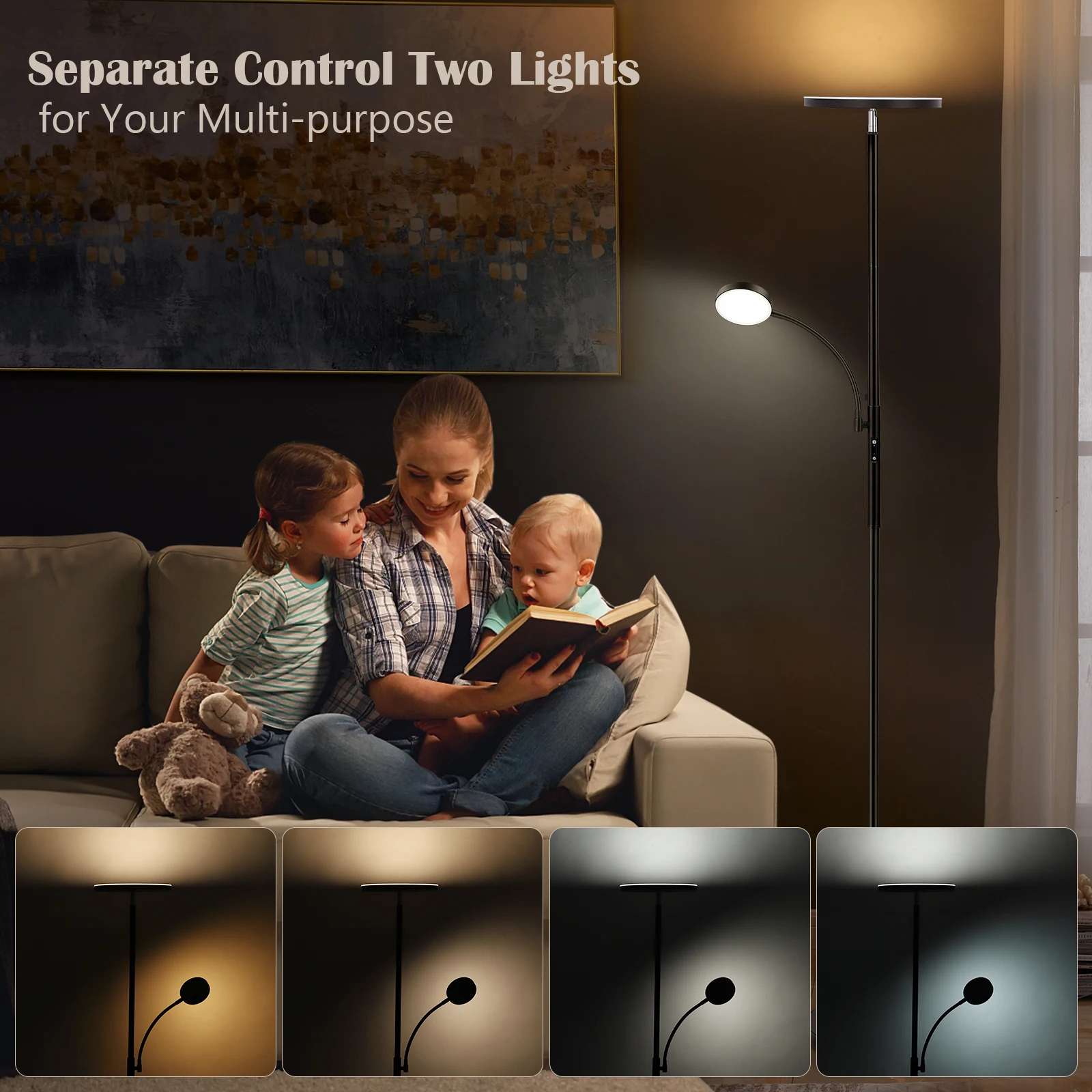 Modern Floor Lamp Round LED Adjustable Direction Led Sofa Floor Lights Living Room Bedroom Indoor Decoration Standing Floor Lamp