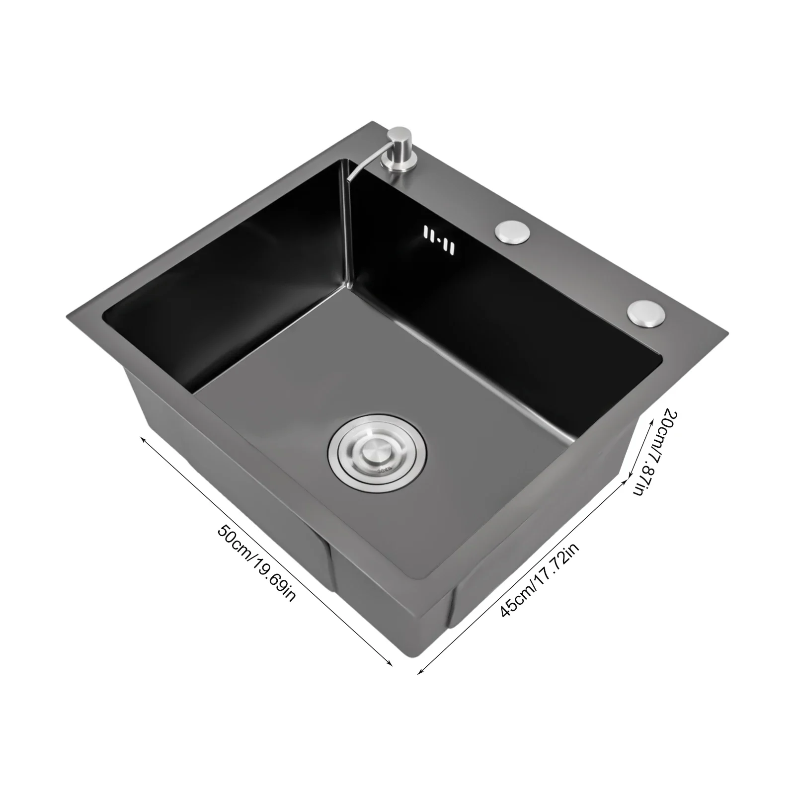 Sink Matte Black 45.5020cm Kitchen Sink Stainless Steel with Soap Dispenser, Sink Kitchen Set Built-in Sink with Drain and Pipe