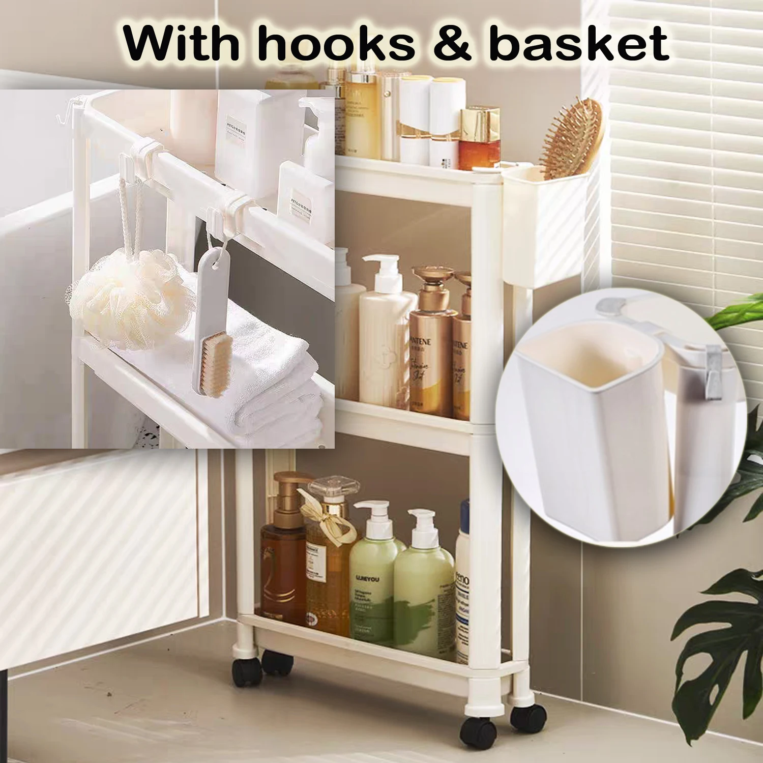 Slim Rolling Storage Cart 5 Layers  9cm/13cm Organizer Mobile Shelving Unit for Kitchen Office Bathroom Laundry Narrow Places