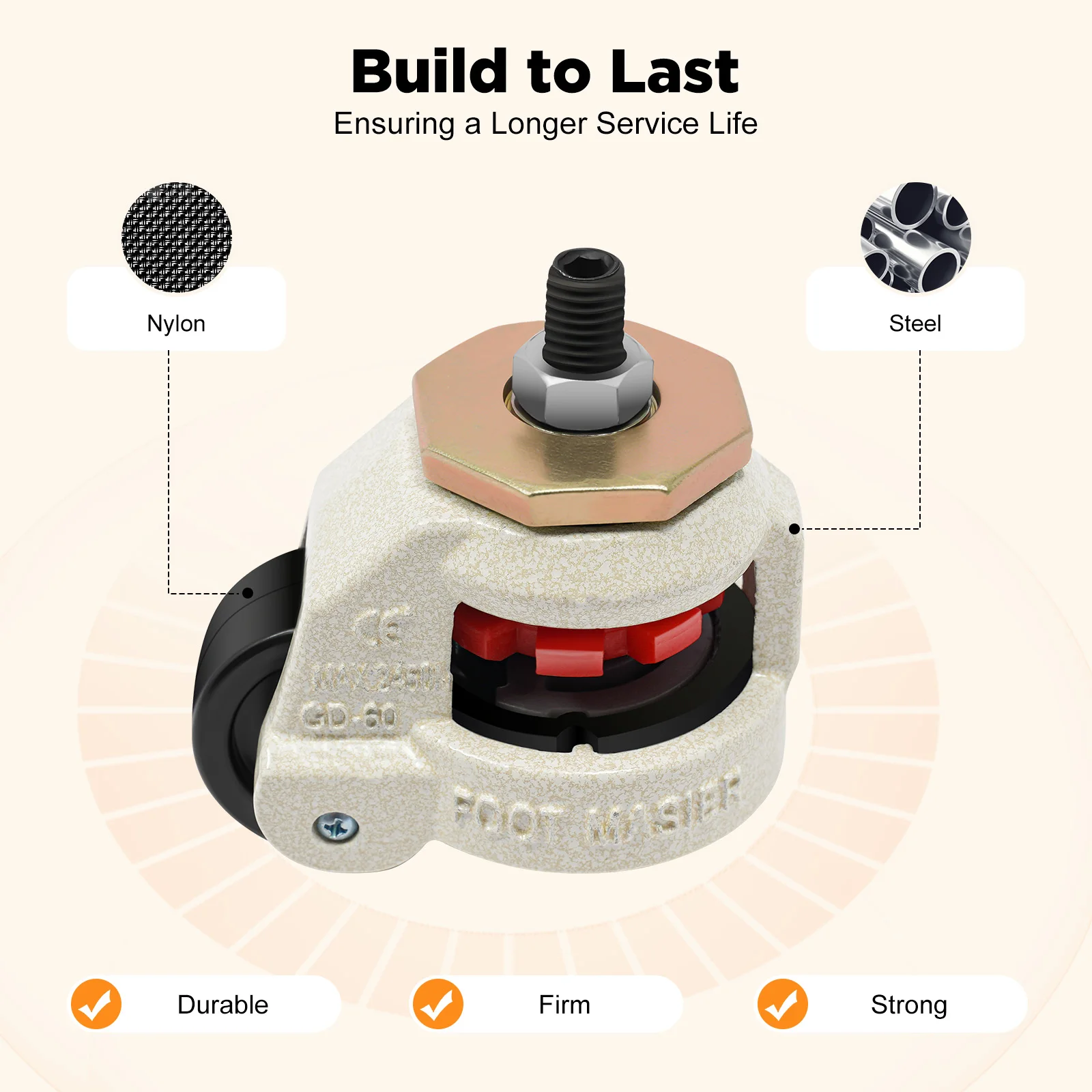 Industrial Workbench Leveling Wheels - 4Pcs 500kg Capacity Nylon Casters, Swivel & Anti-Slip Design