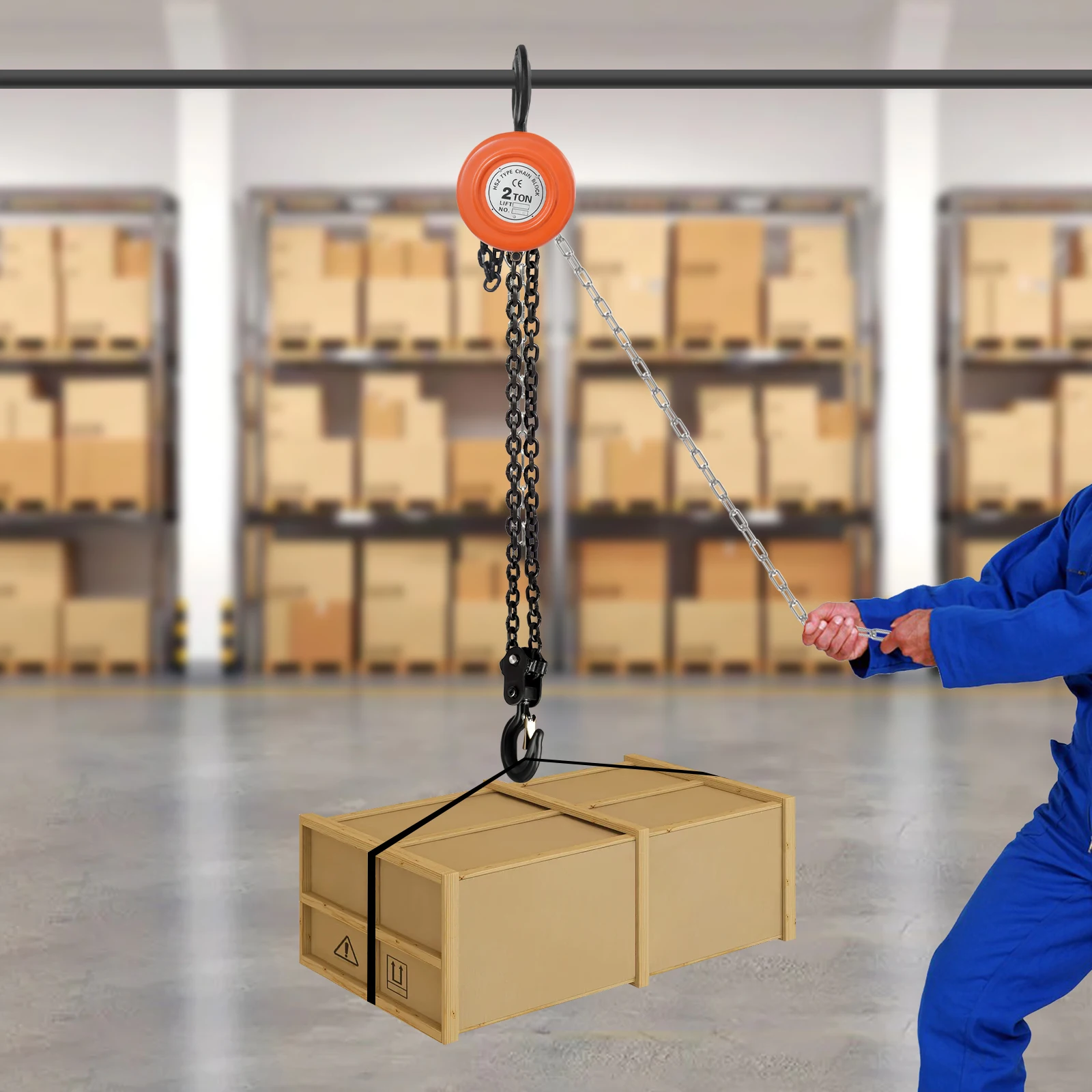 Hand Chain Hoist 2 Ton 9.51ft Manganese Steel Industrial Manual Lifting Tool with Rotating Buckle