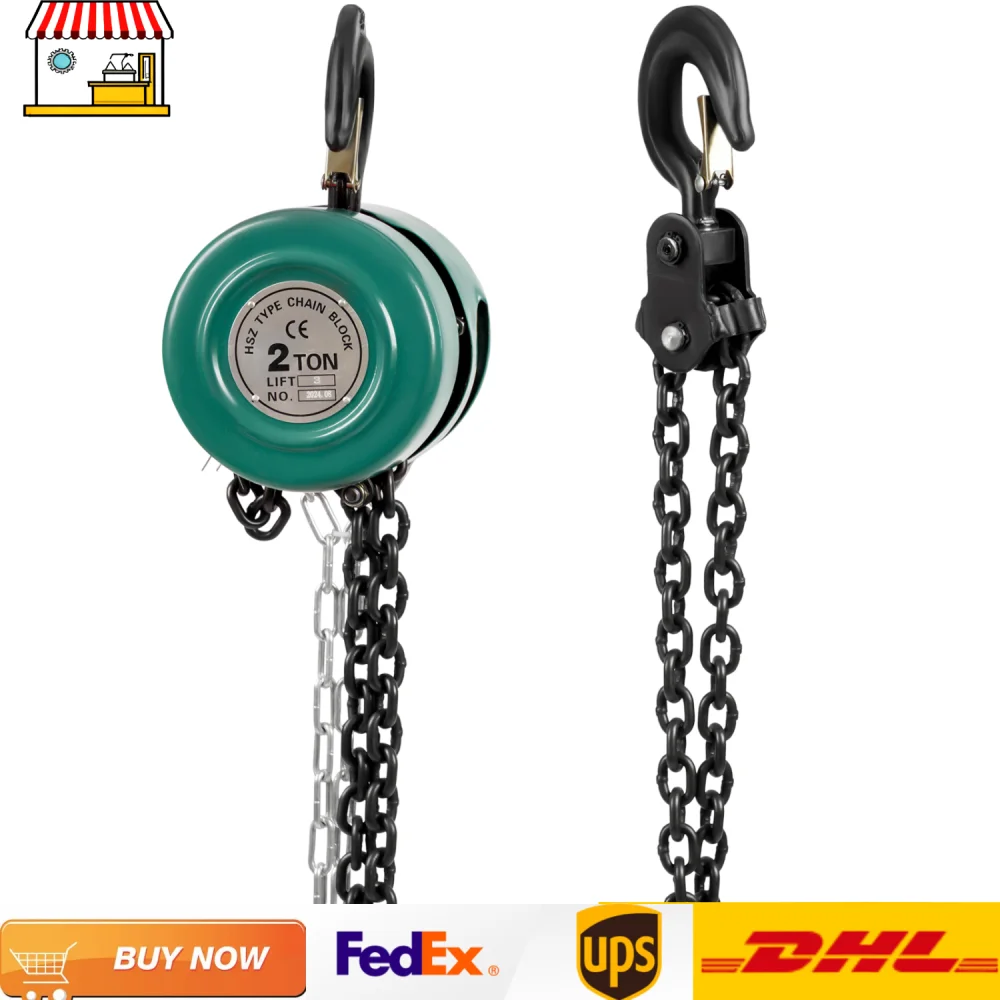 Hand Chain Hoist 2 Ton 9.51ft Manganese Steel Industrial Manual Lifting Tool with Rotating Buckle