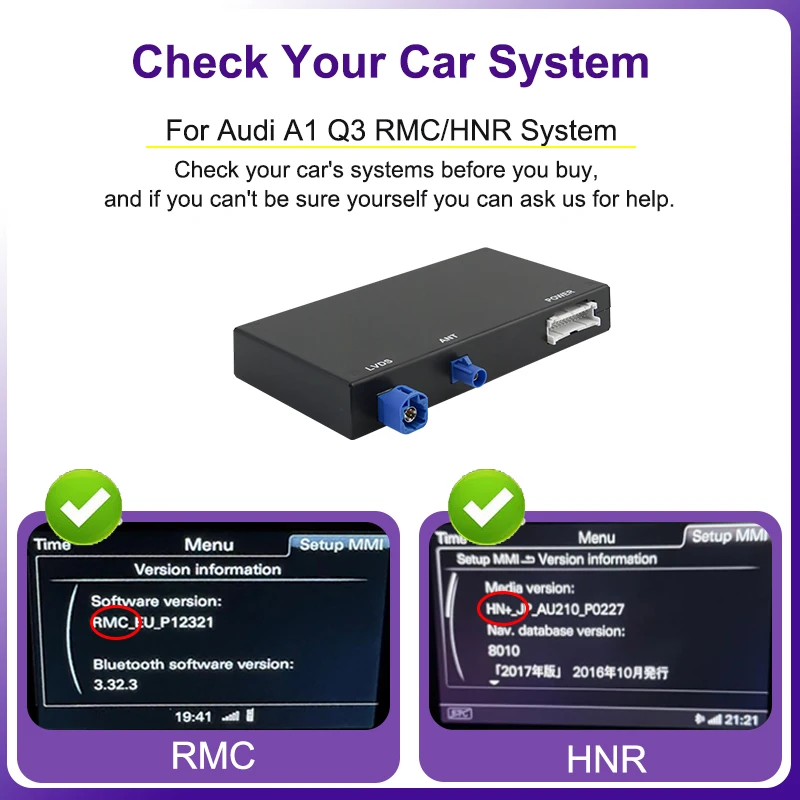 AUTOTOP Wireless Carplay Android Auto Module Box For Audi A1 Q3 2013-2018 RMC HNR System