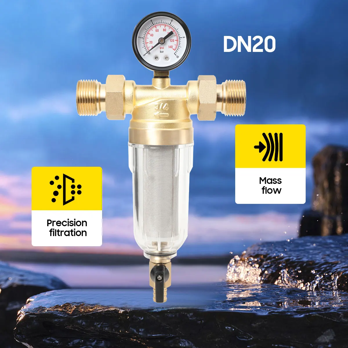 DN20 Spray Gun Air Pressure Regulator Gauge & In-Line Water Trap Air Filter 16 Bar