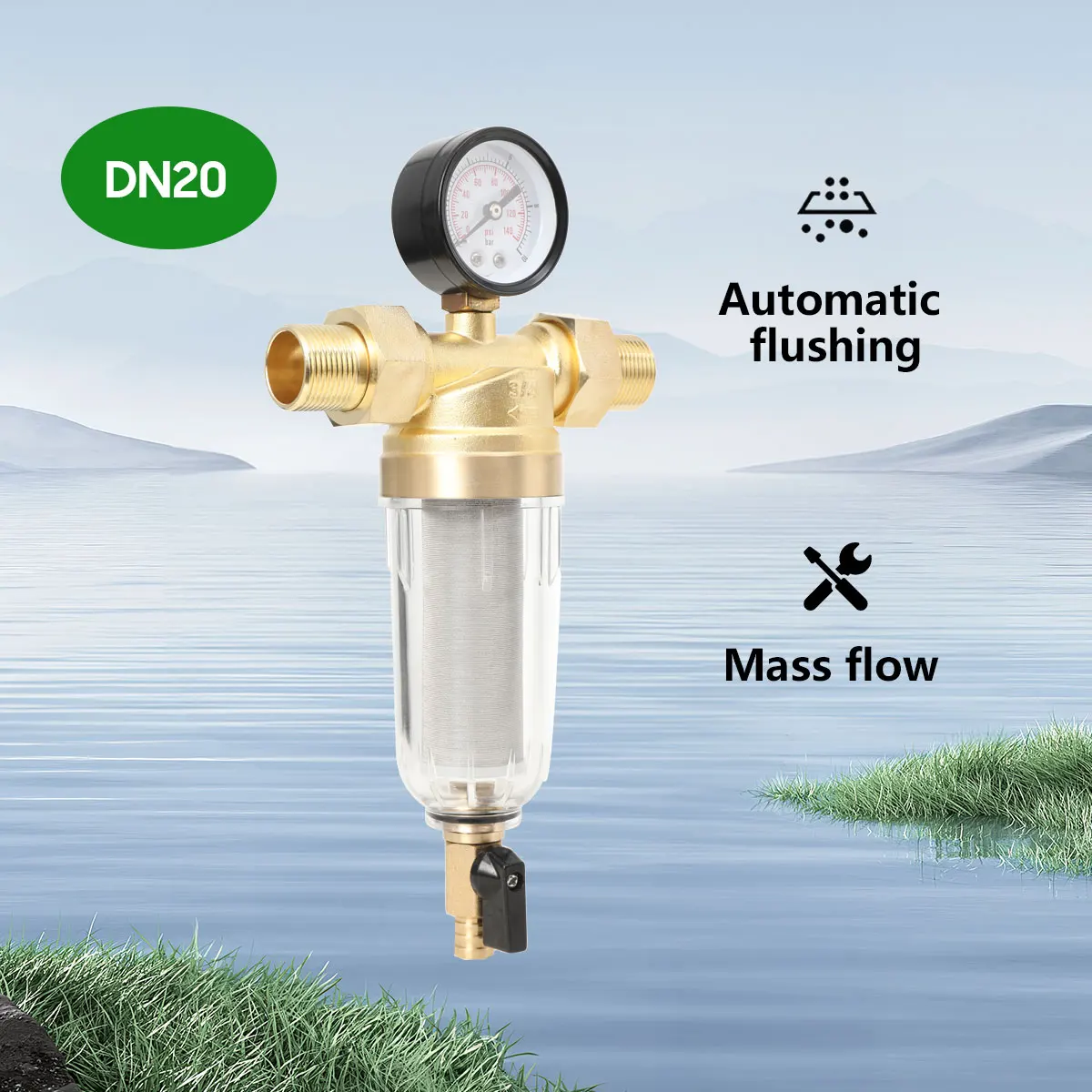 DN20 Spray Gun Air Pressure Regulator Gauge & In-Line Water Trap Air Filter 16 Bar
