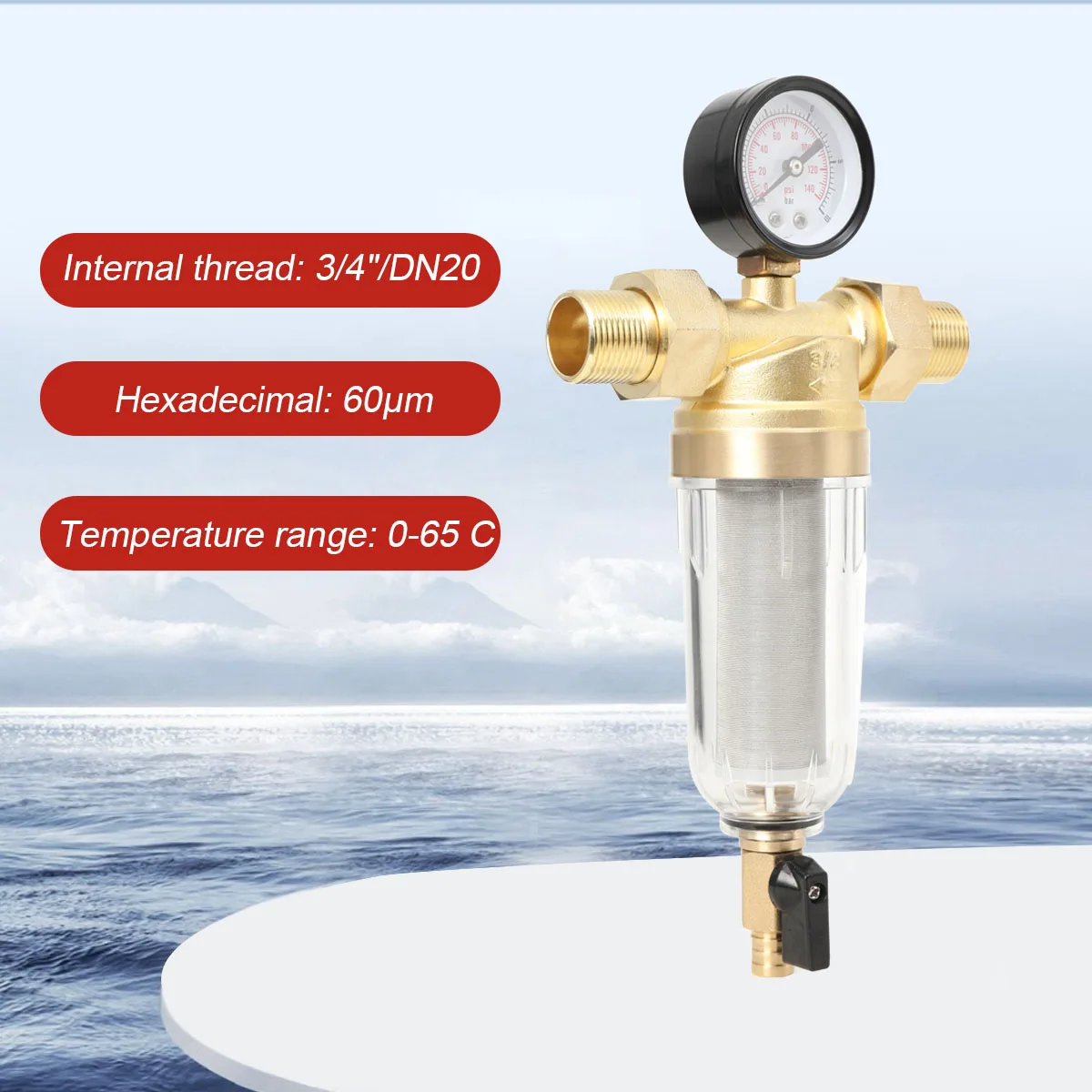 DN20 Spray Gun Air Pressure Regulator Gauge & In-Line Water Trap Air Filter 16 Bar