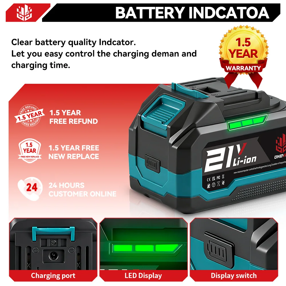 ONEVAN 18V-21V 22500mAh 15000mAh Lithium Ion Battery Rechargeable Battery With Charger For Electric Wrench Chainsaw Power Tool