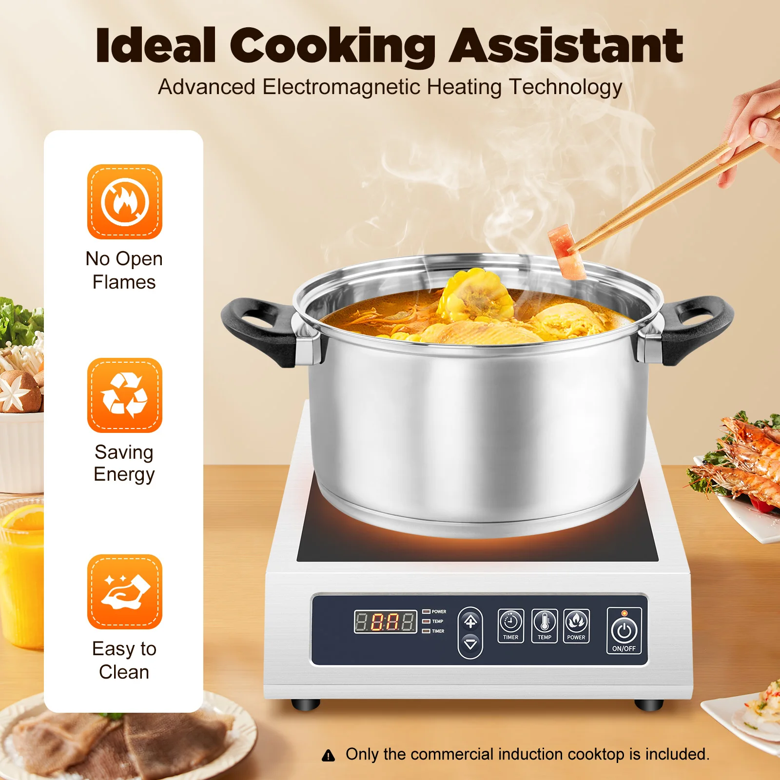 3500W Digital Induction Cooker w/ Digital Display Crystal Panel Professional Cooktop Cooker Induction Commercial Stove