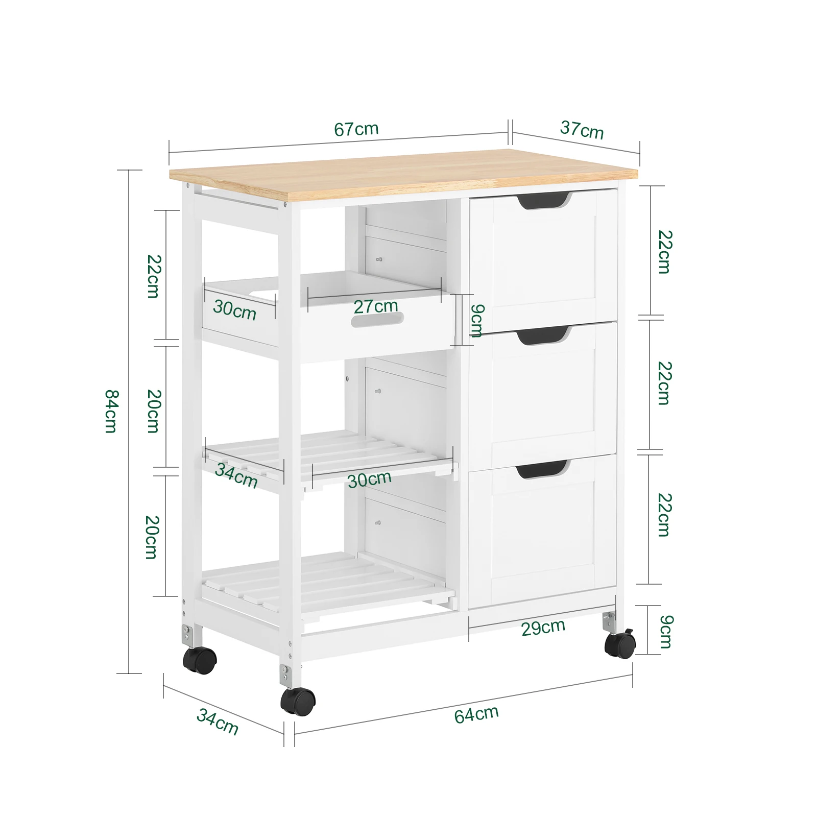 SoBuy FKW79 Kitchen Trolley with 2 Removable Rays and 1 tray Roller Carts for kitchen living room Dining Room