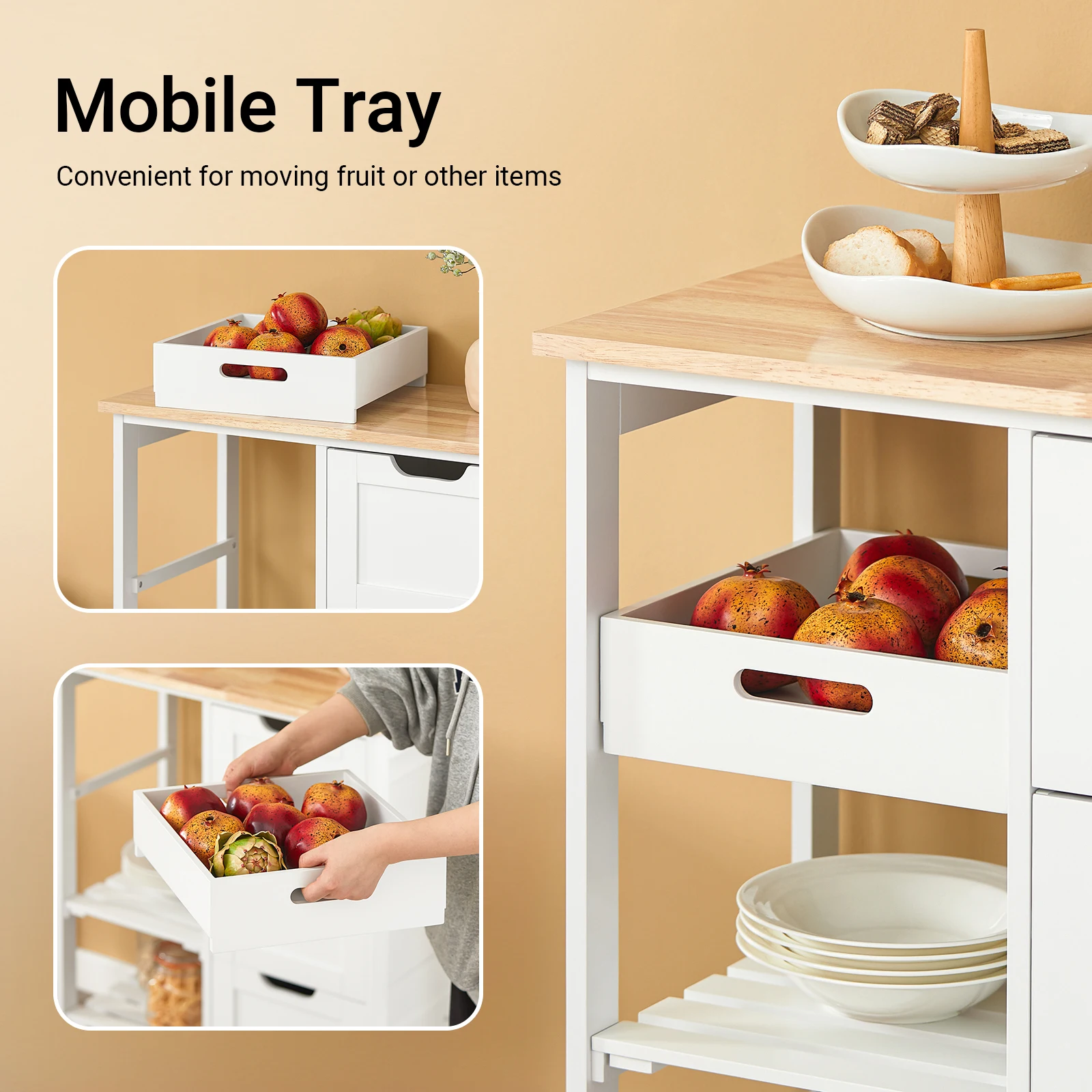 SoBuy FKW79 Kitchen Trolley with 2 Removable Rays and 1 tray Roller Carts for kitchen living room Dining Room