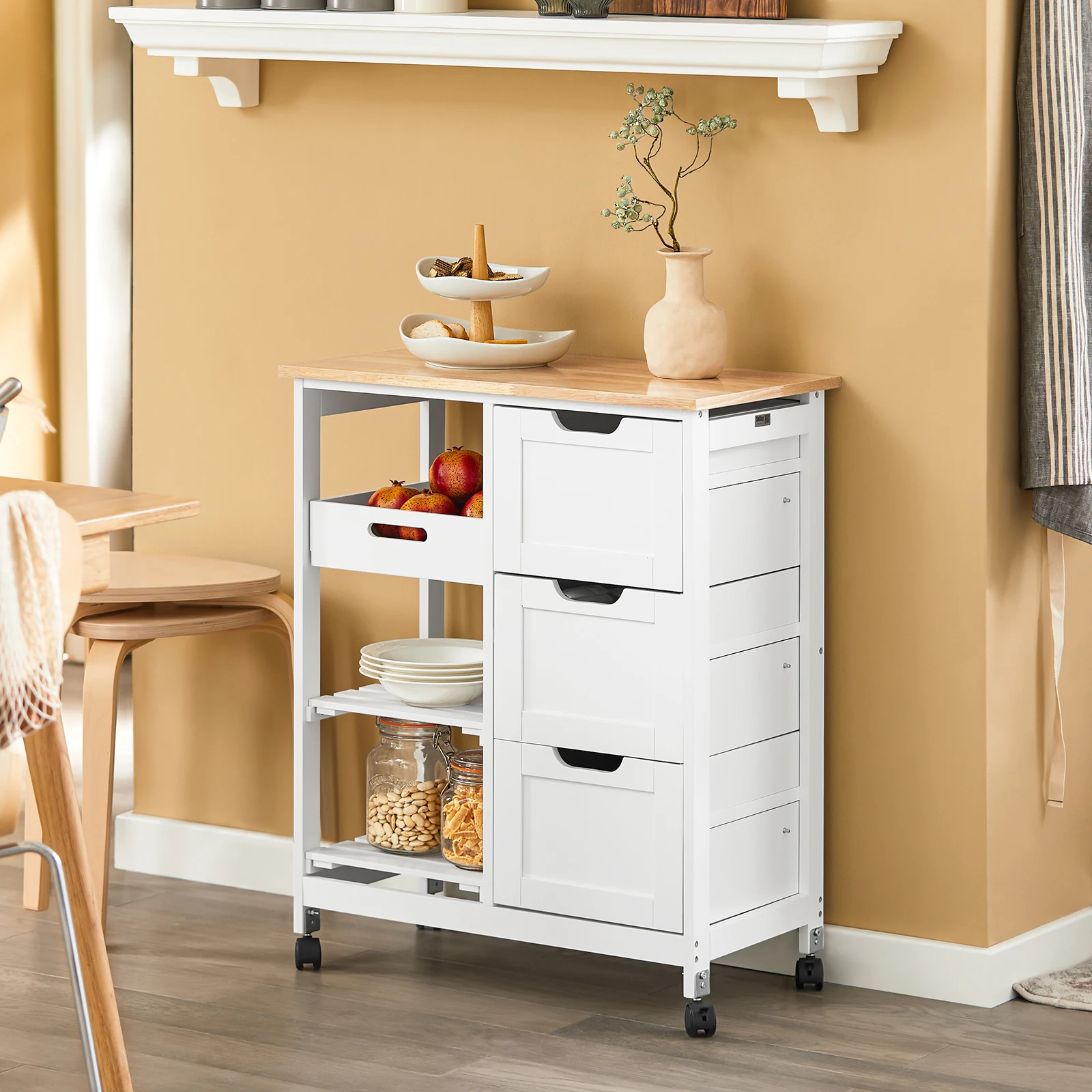 SoBuy FKW79 Kitchen Trolley with 2 Removable Rays and 1 tray Roller Carts for kitchen living room Dining Room