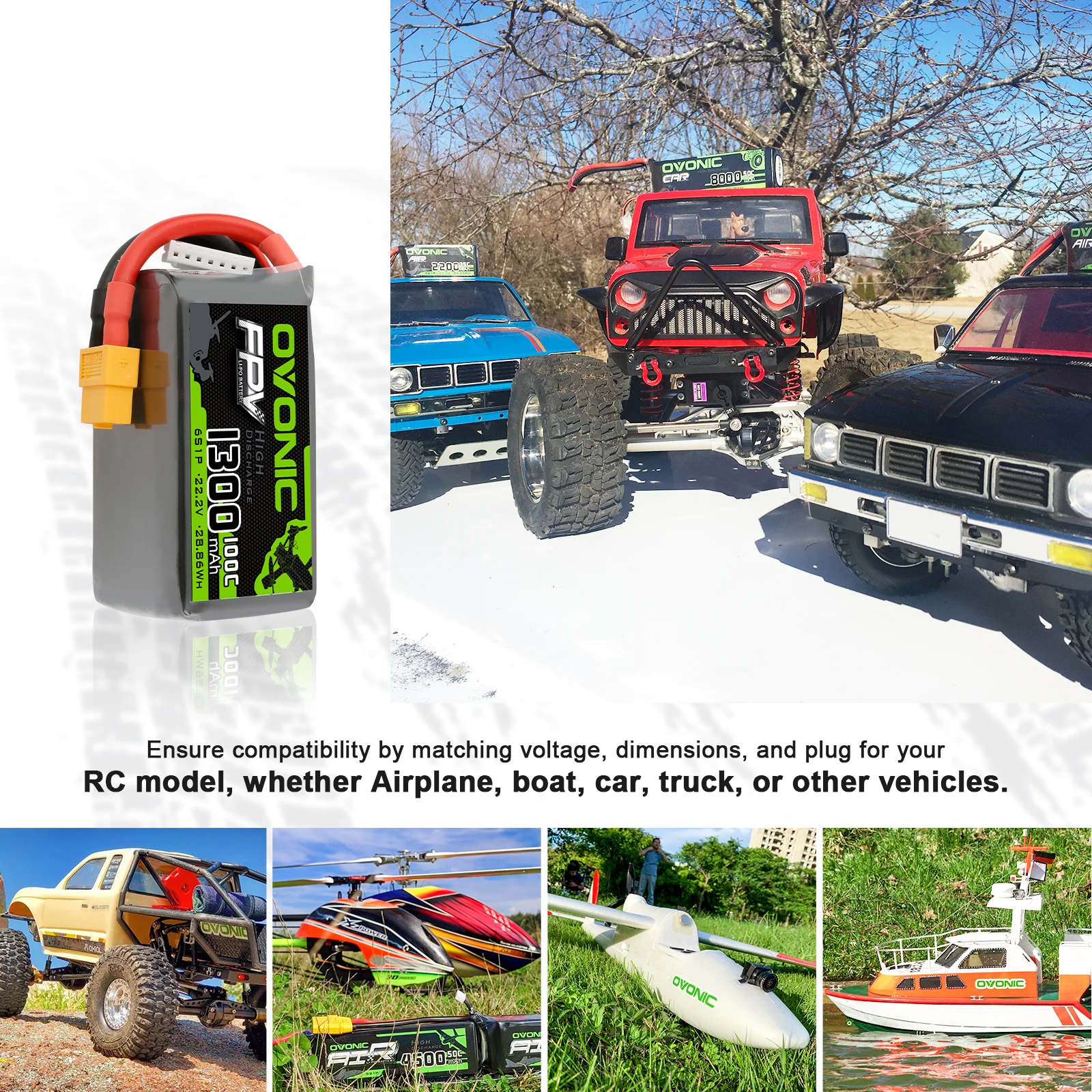 Ovonic 4S LiPo Battery Pack 1300mAh 100C 14.8V with XT60 Plug for FPV Protek 35 Racing Drone(4Packs)