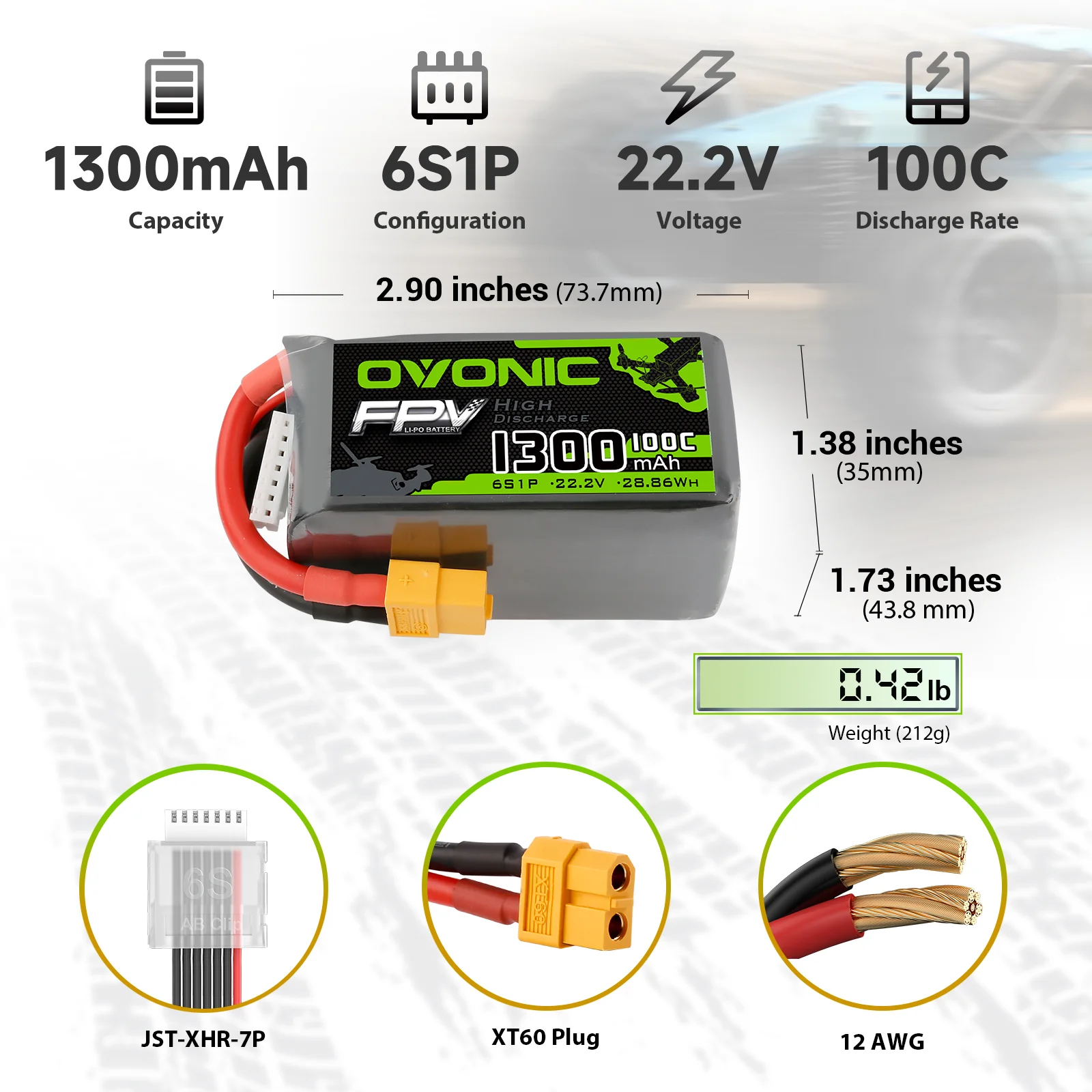 Ovonic 4S LiPo Battery Pack 1300mAh 100C 14.8V with XT60 Plug for FPV Protek 35 Racing Drone(4Packs)