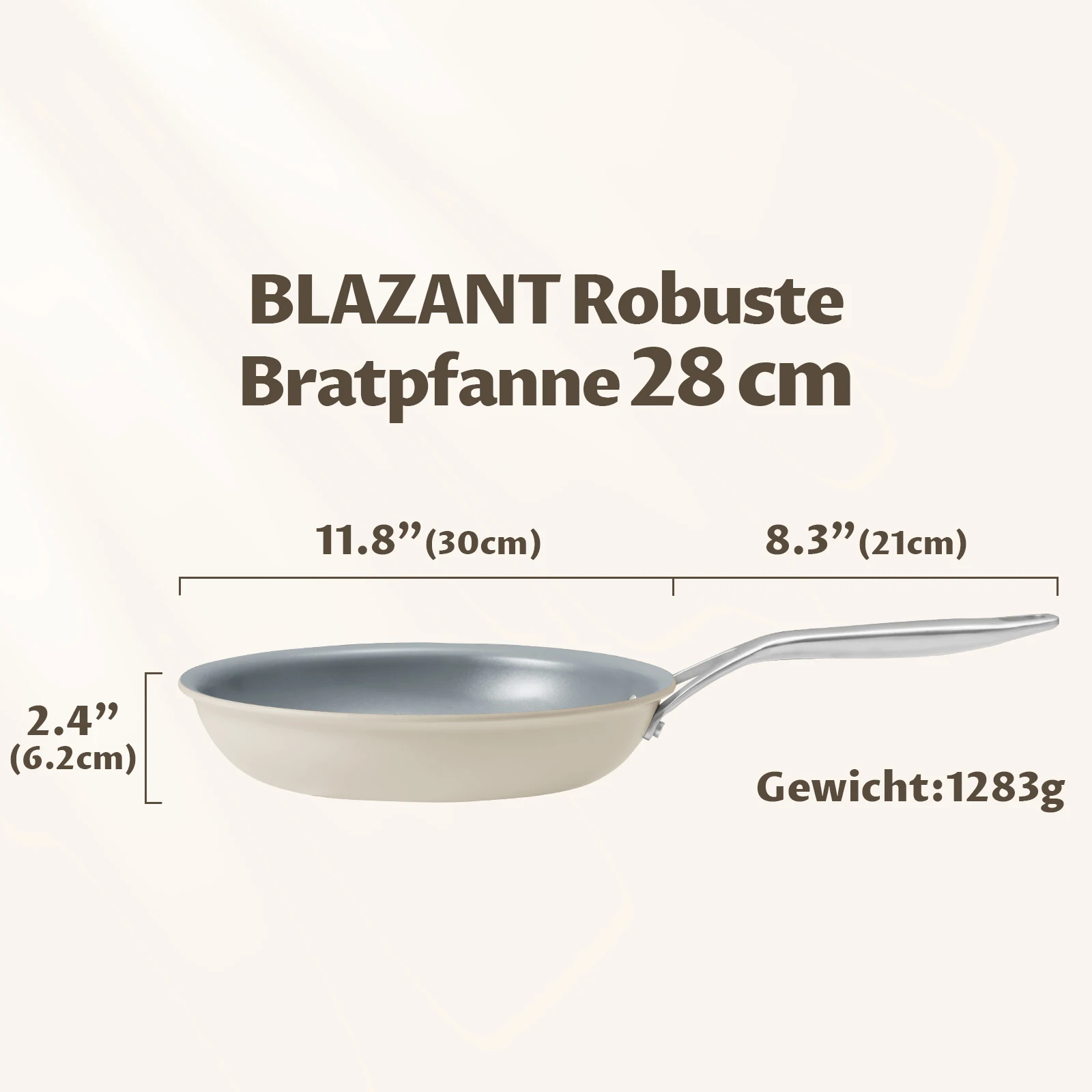 Ceramic Pan Induction 28 Cm With Cast Steel Handle, Beige, Ceramic Pan Without PTFE And PFOA, Ceramic Pan Induction 28 Cm, Non-s