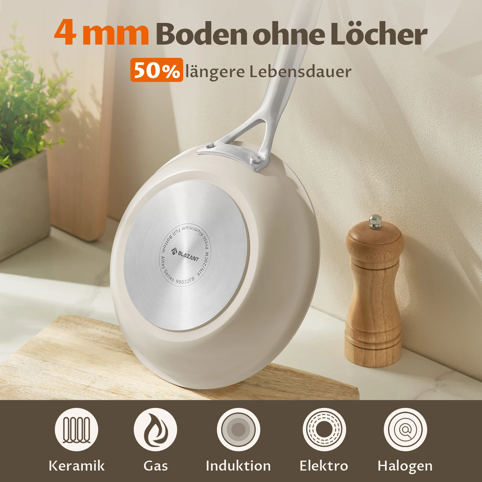 Ceramic Pan Induction 28 Cm With Cast Steel Handle, Beige, Ceramic Pan Without PTFE And PFOA, Ceramic Pan Induction 28 Cm, Non-s