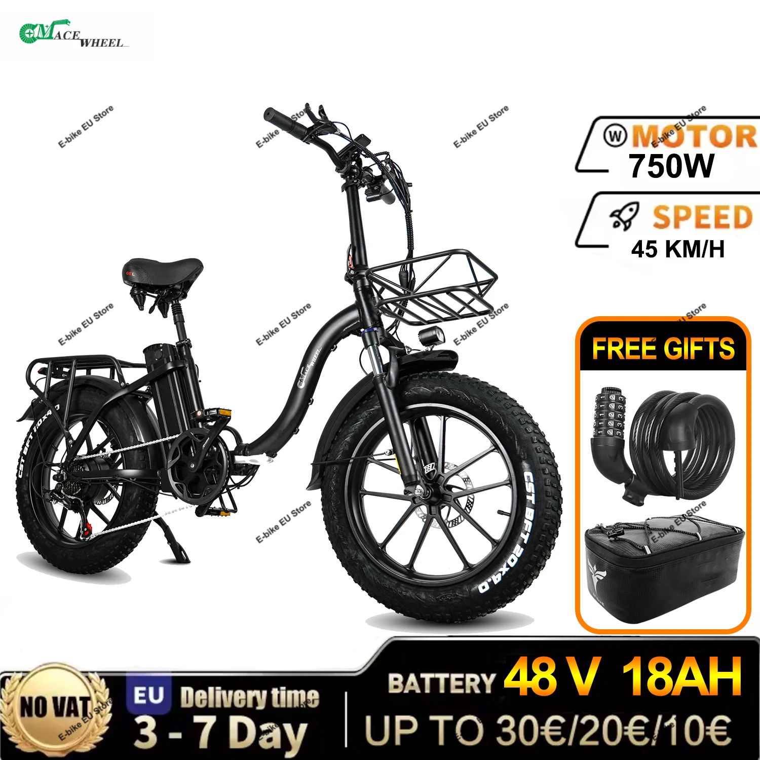 Cacewheel Y20 Adult Electric City Bike Foldable 18AH Battery, 20*4 Thick Tyreaaa