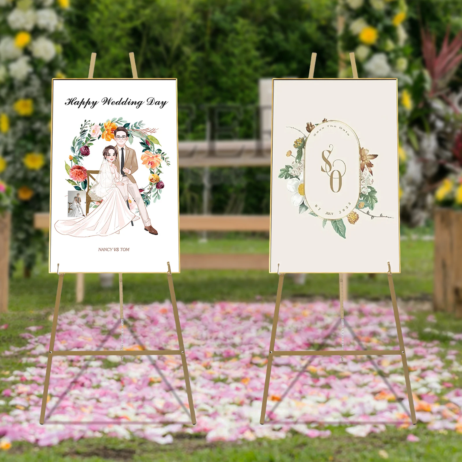 Roadway Wedding Easel Stand, Gold Steel Pipe Frame, Minimalistic Style, 5kg Load Capacity, 104cm Height, Perfect for Wedding