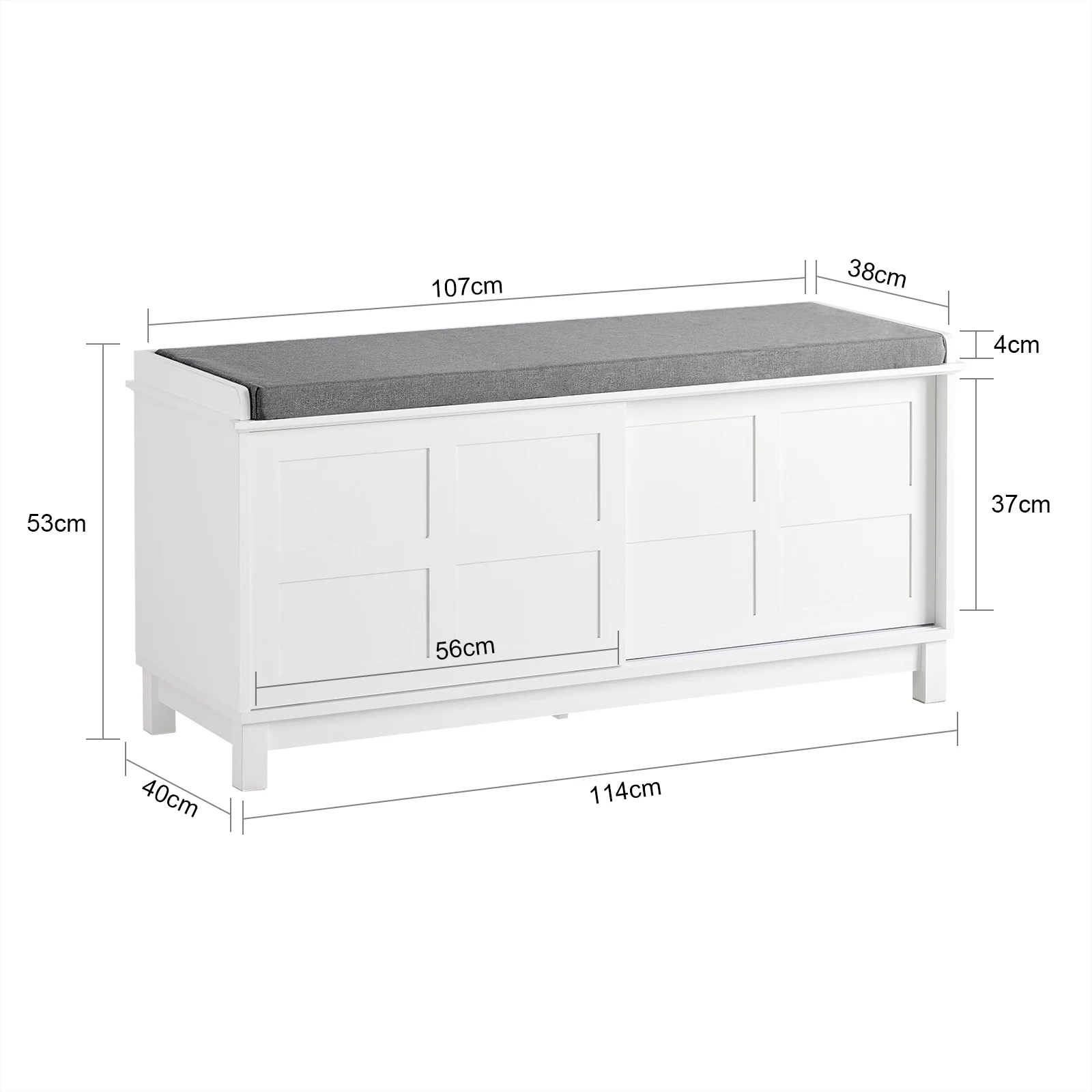SoBuy FSR86-W storage bench with upholstered cushion, low cabinet, entryway, shoe chest of drawers, with 2 sliding doors