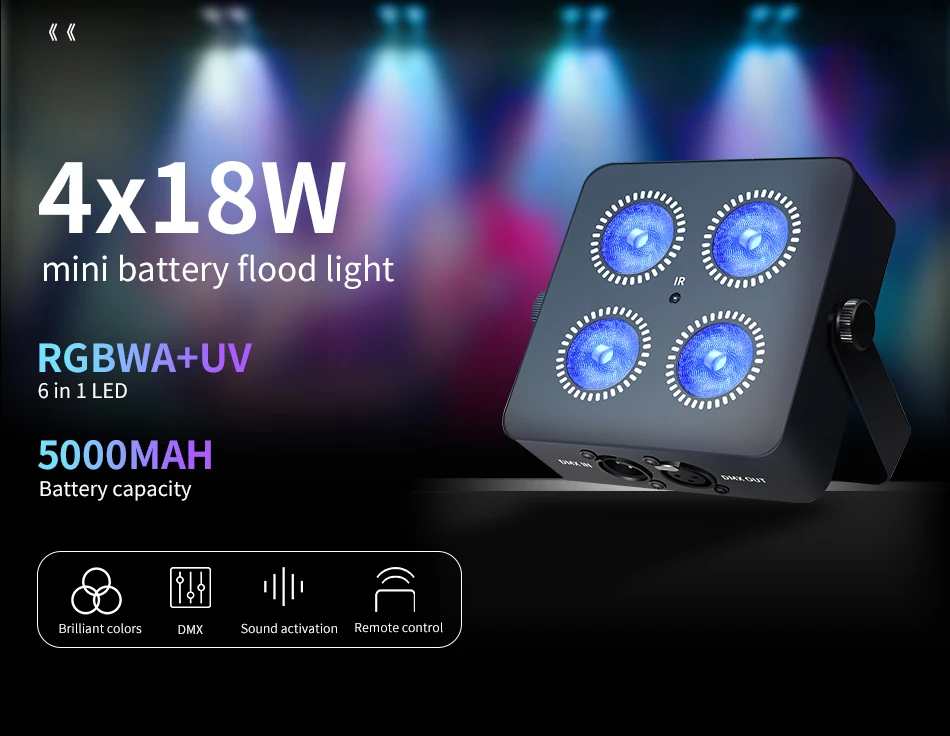4x18W  Led RGBWA UV 6IN1 Color Battery Wireless DMX Led Par Light Mini Battery Party Light 2.4G Wireless